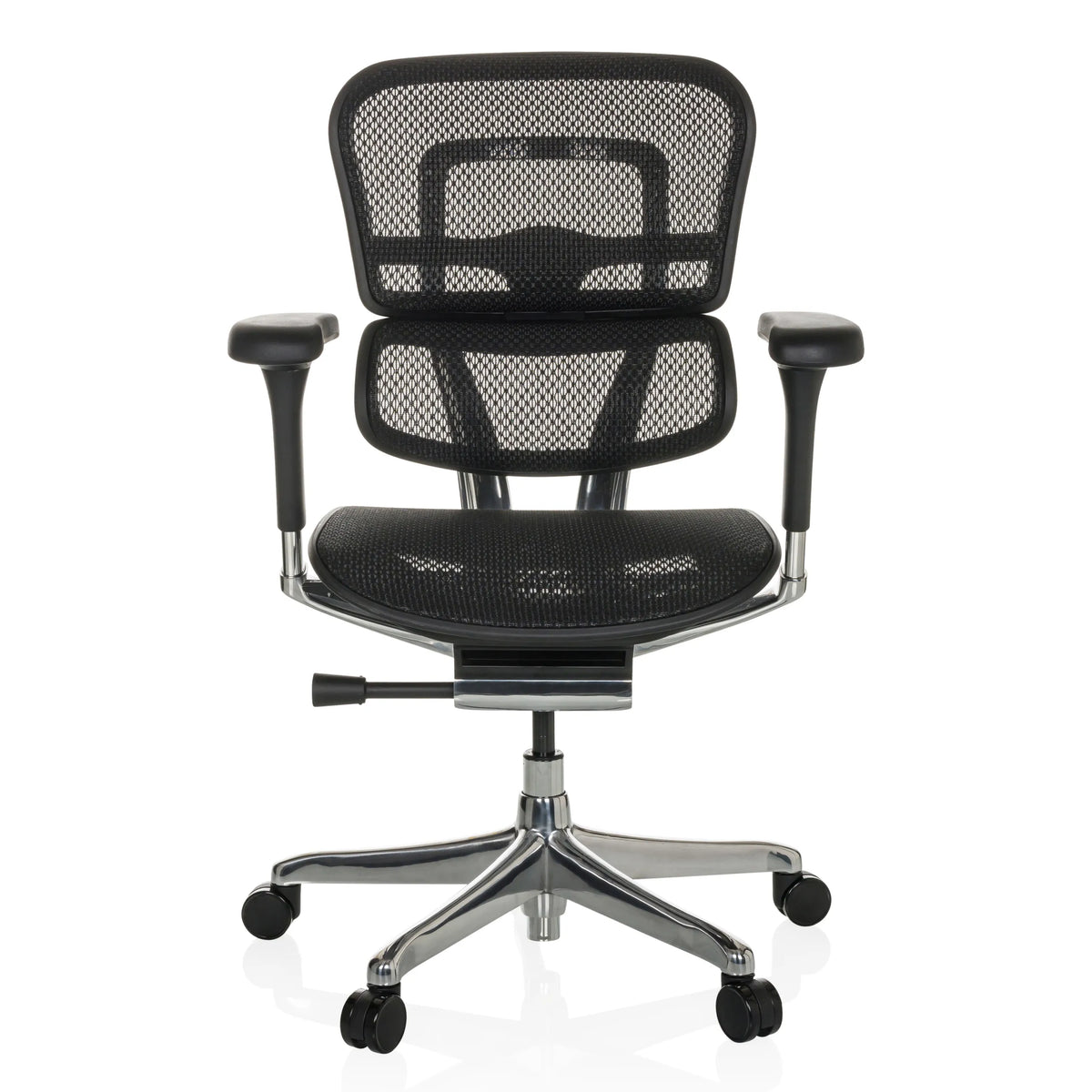 Siège de direction de luxe ERGOHUMAN BASE GEN2 noir avec dossier en maille et base à cinq roulettes de hjh OFFICE – vue à 360° (vue de face 0°)