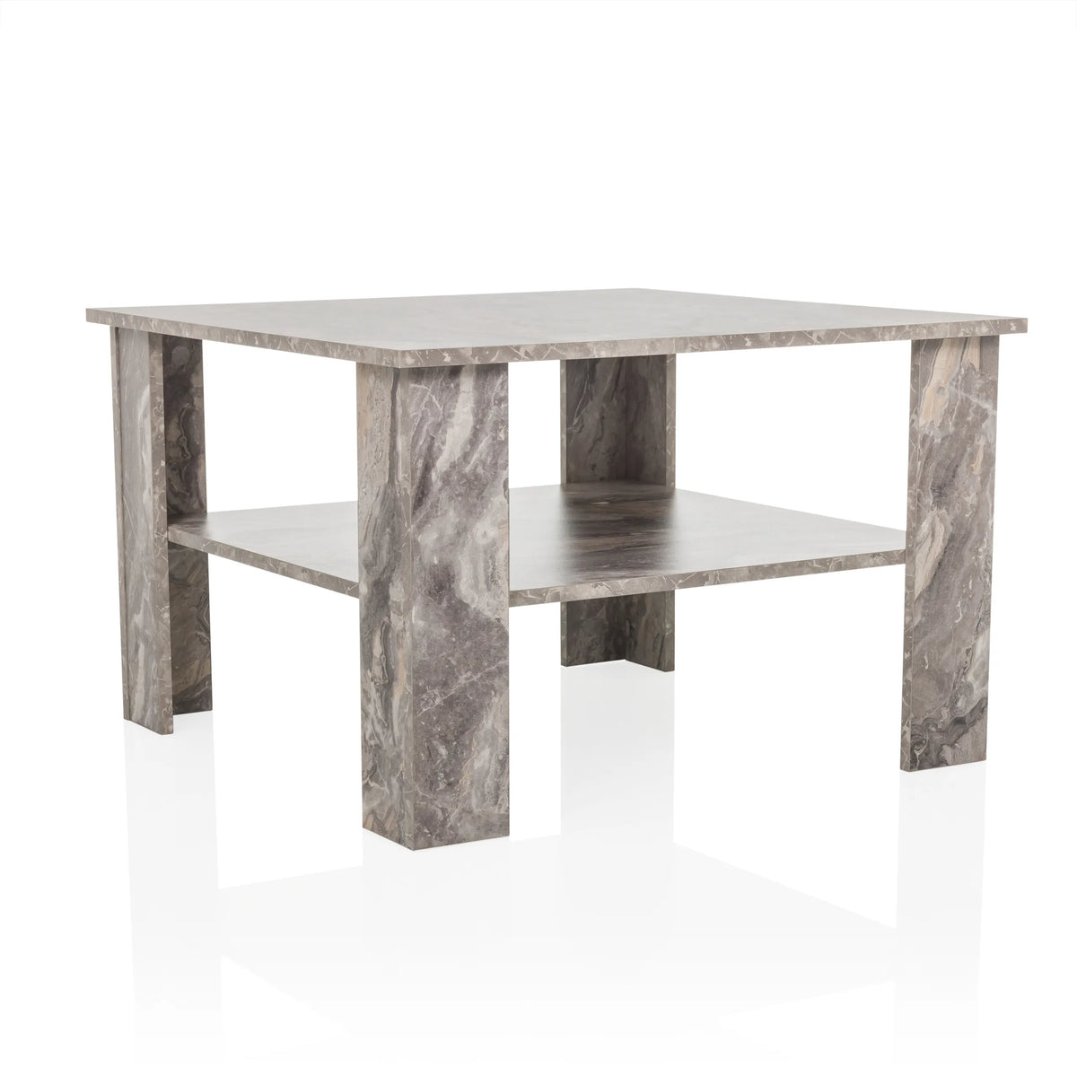 Table basse grise BISMO avec une étagère effet marbre de hjh LIVING – vue à 360° (vue de face 15°)