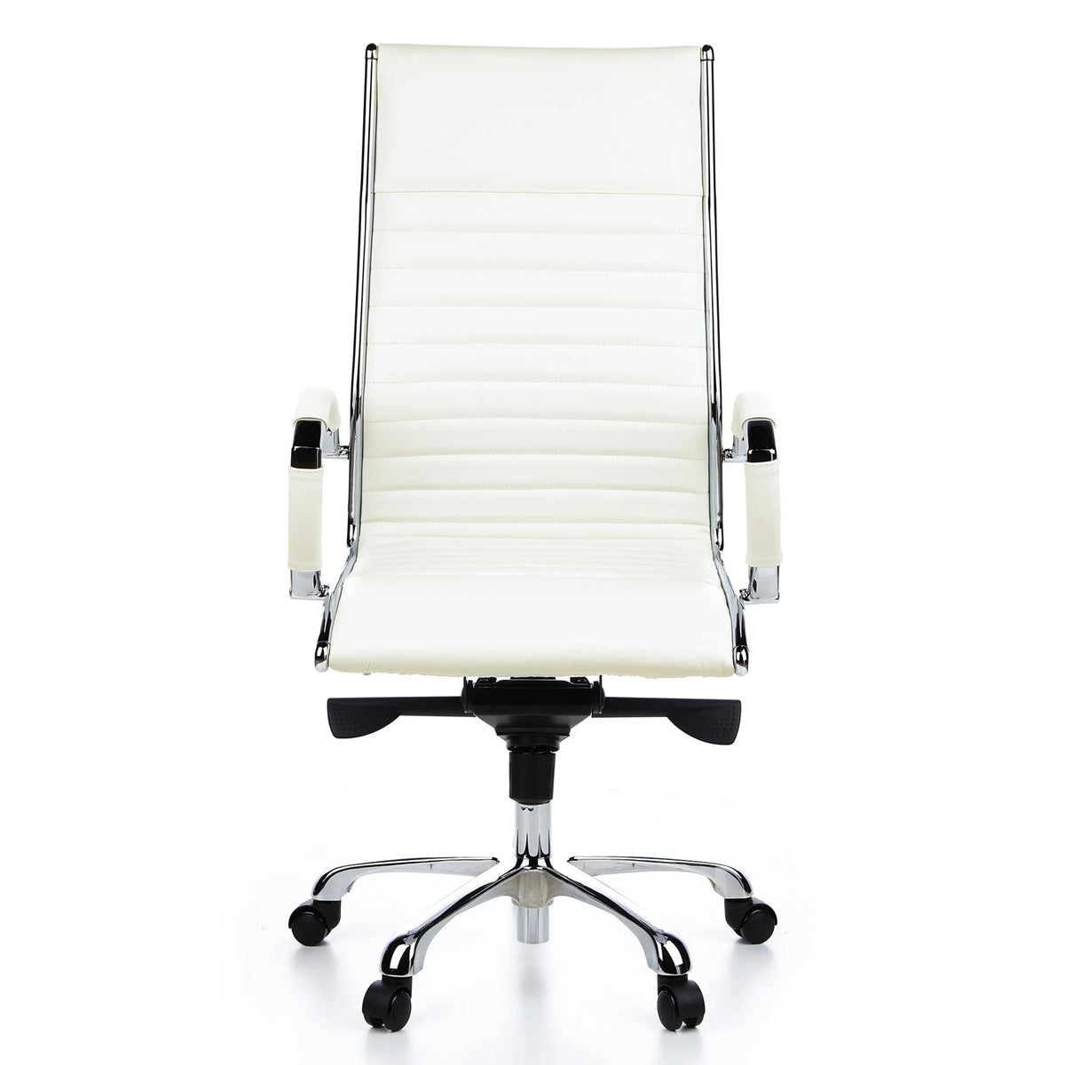 Siège de direction PARMA 20 blanc crème, surpiqûres croisées et base à cinq roulettes de hjh OFFICE – vue à 360° (vue de face 0°)