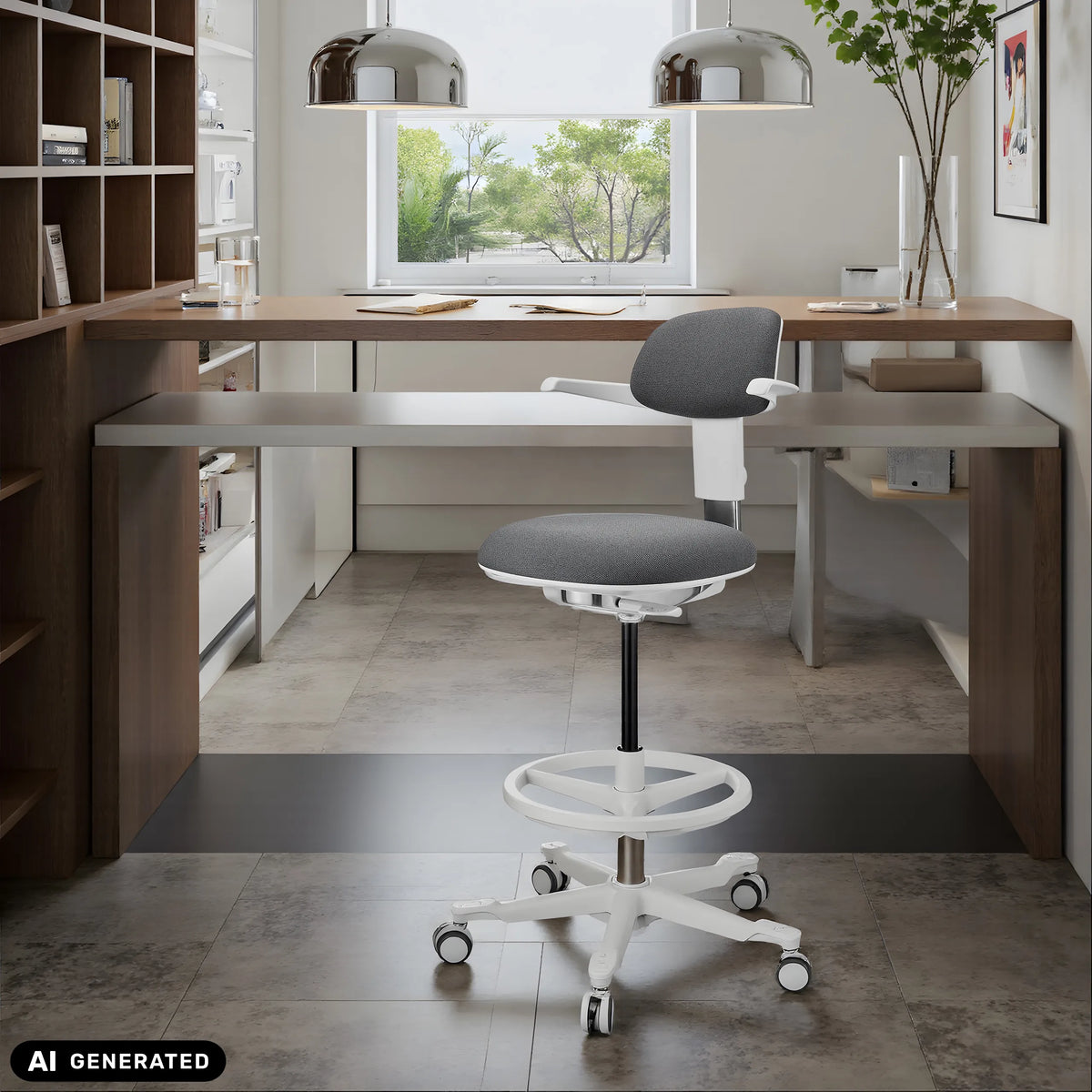 Chaise de travail TOP WORK 40 W en gris foncé avec étoile blanche et repose-pieds de hjh OFFICE (image générée par IA)