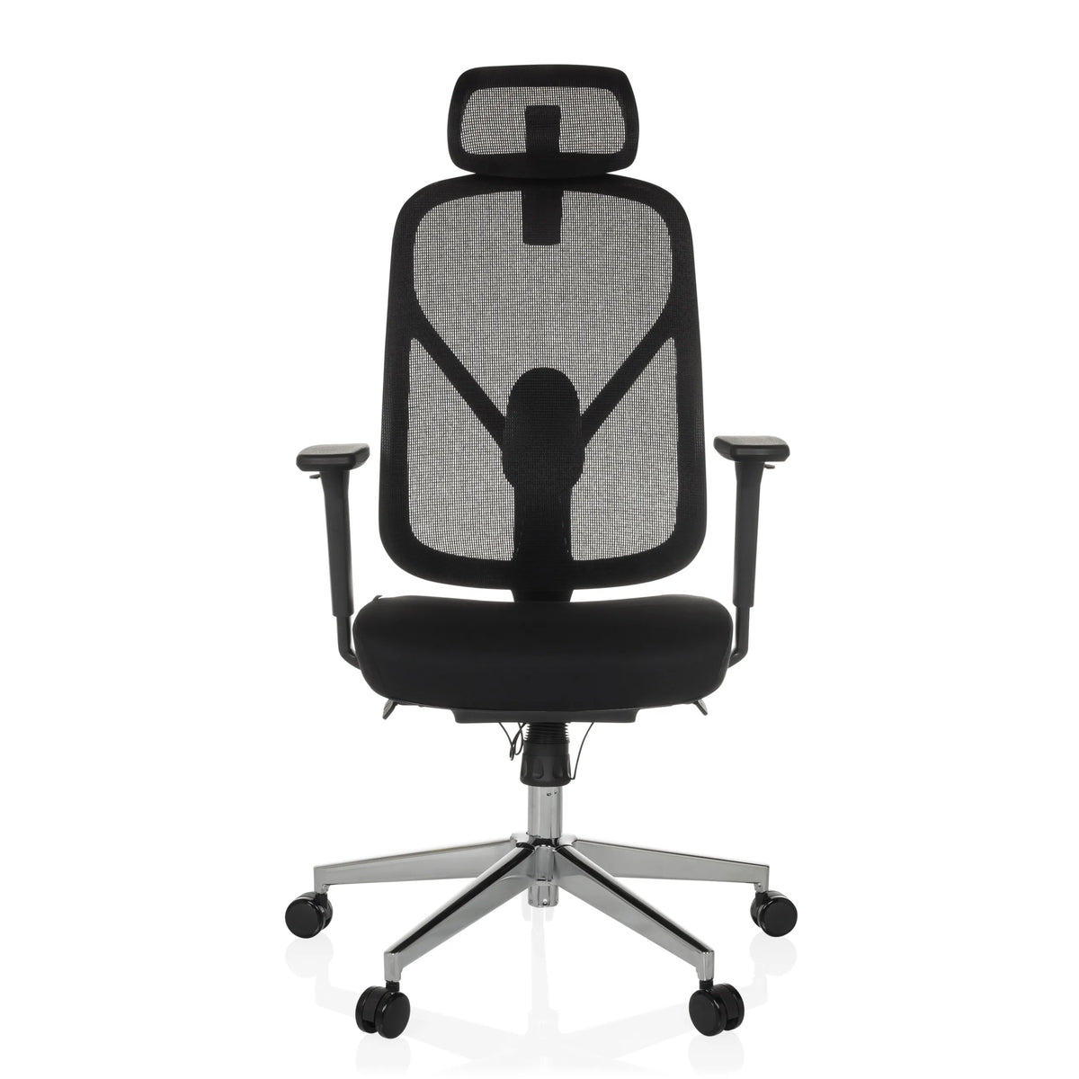 Siège de bureau de qualité professionnelle RALOO PRO noir avec dossier en maille et base à cinq roulettes de hjh OFFICE – vue à 360° (vue de face 0°)