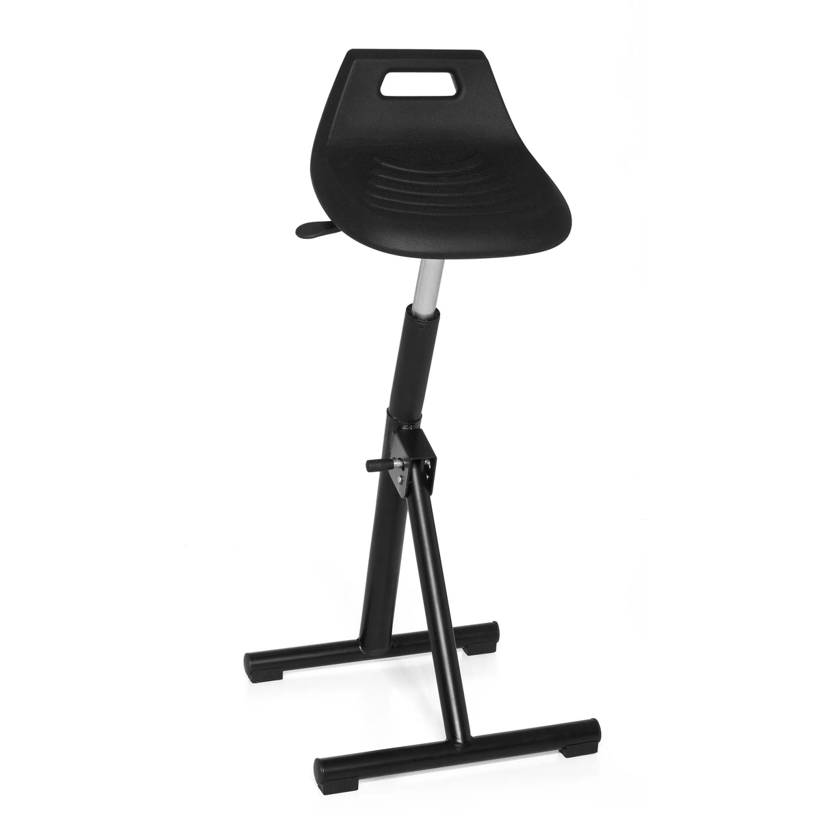 Siège assis-debout TOP WORK 31 noir avec coque d'assise et pied en T de hjh OFFICE – vue à 360° (vue de face 20°)