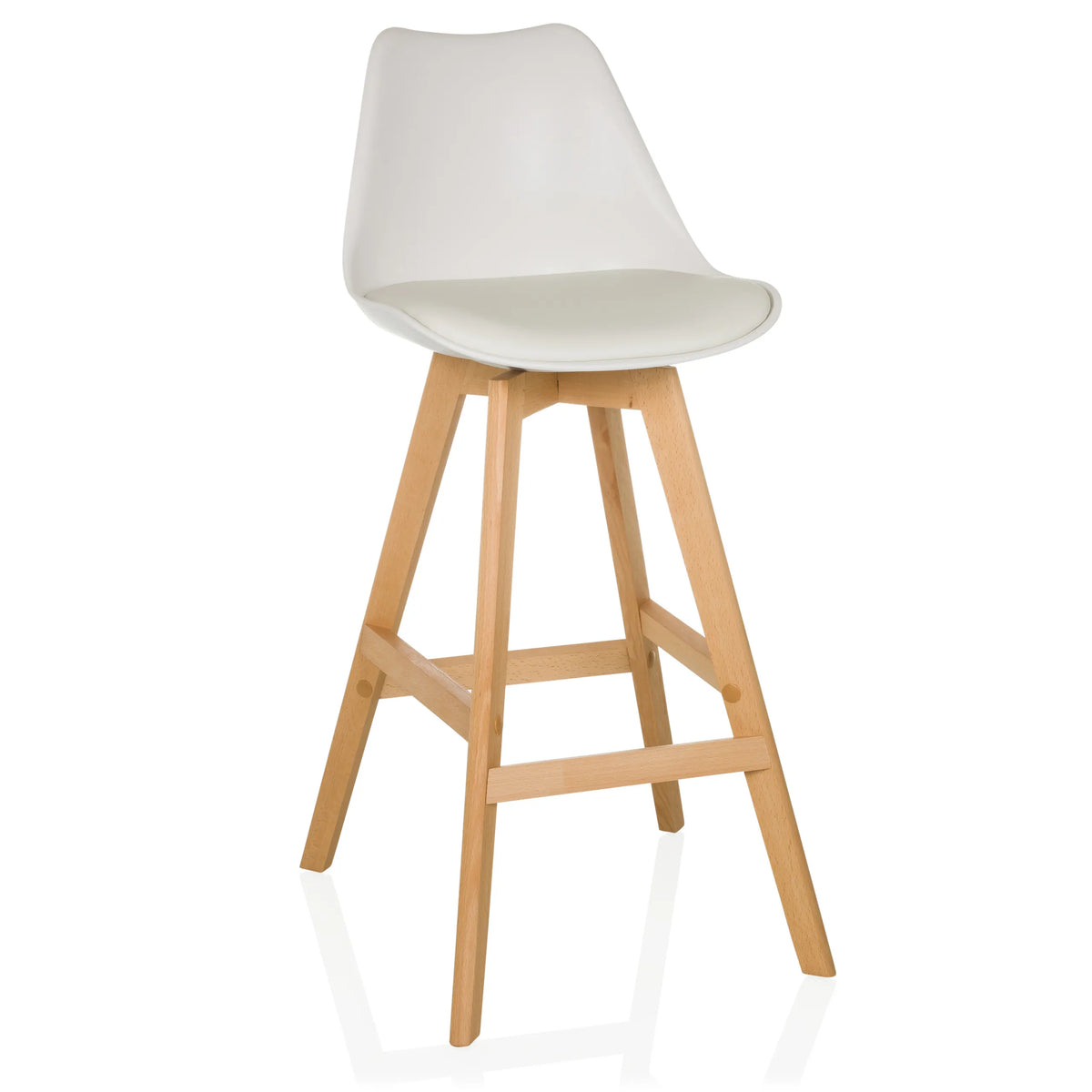 Tabouret de bar blanc SCANDI HIGH avec structure en bois et repose-pieds de hjh LIVING – vue à 360° (vue de face 15°)