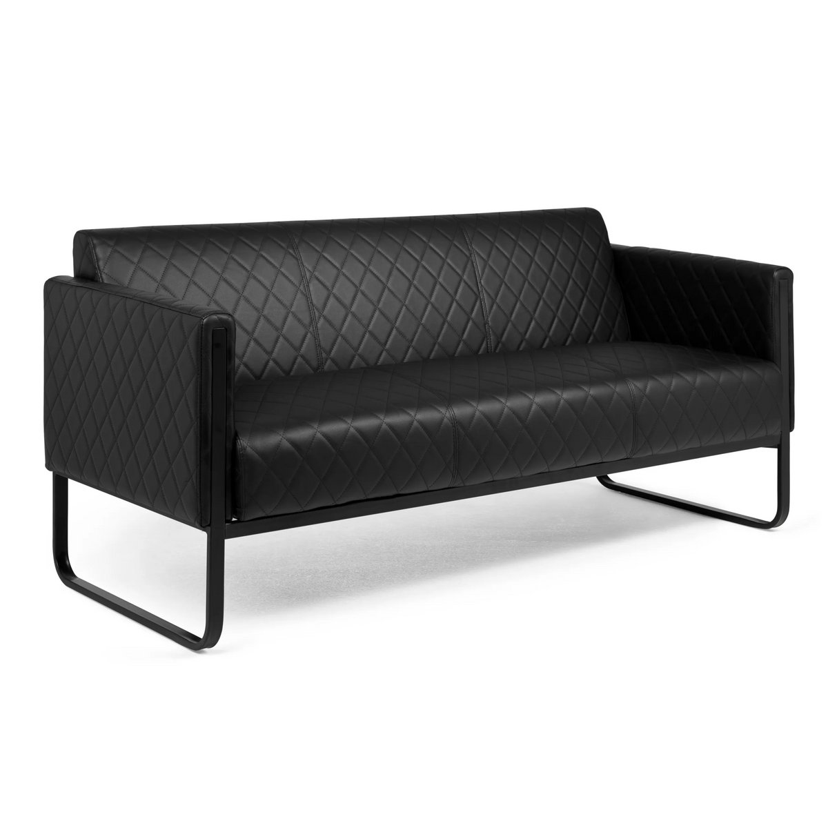 Canapé lounge ARUBA BLACK noir avec surpiqûres en losange et structure métallique de hjh OFFICE – vue à 360° (vue arrière 180°)