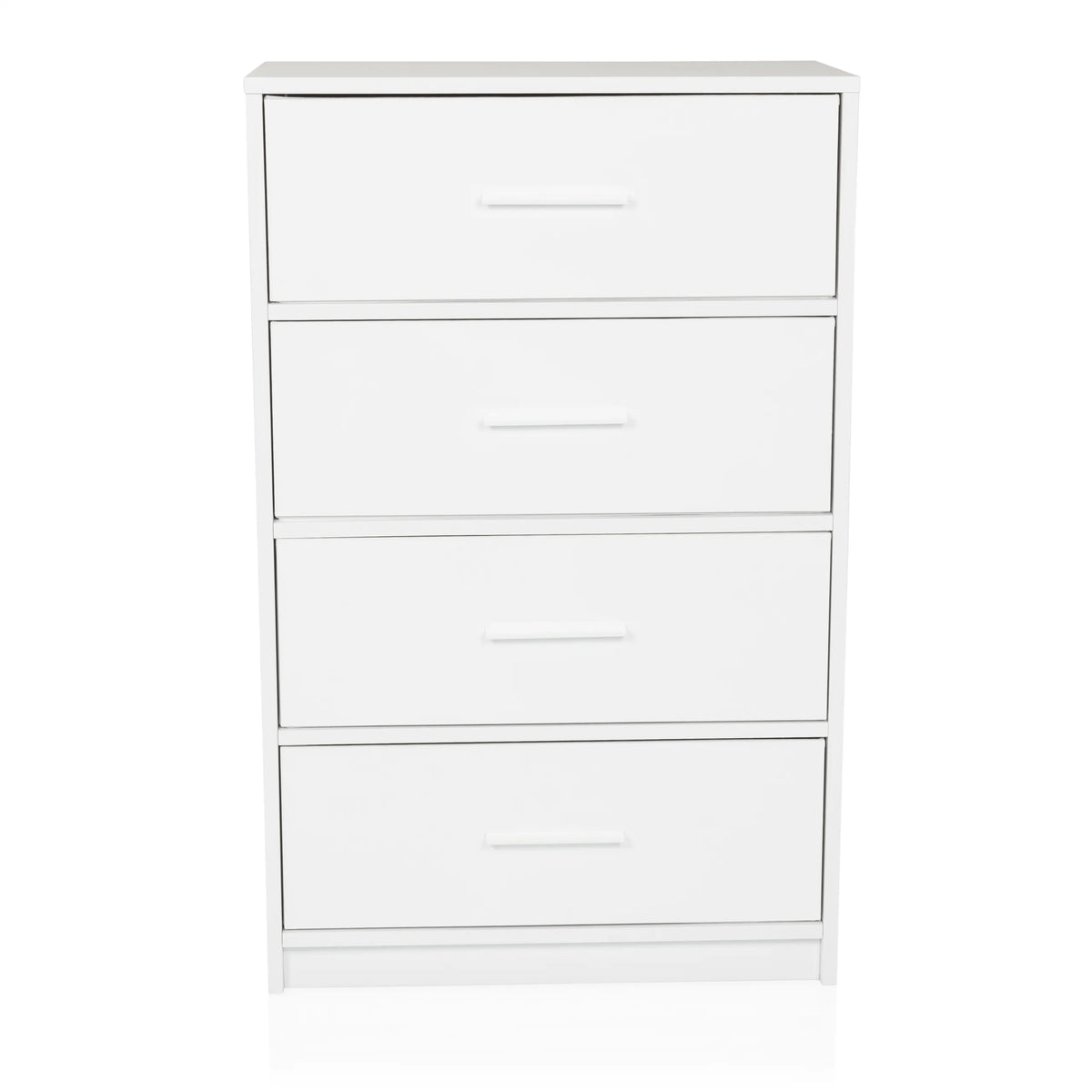Commode blanche ESTORIA avec quatre tiroirs et des poignées simples de hjh LIVING – vue à 360° (vue de face 15°)
