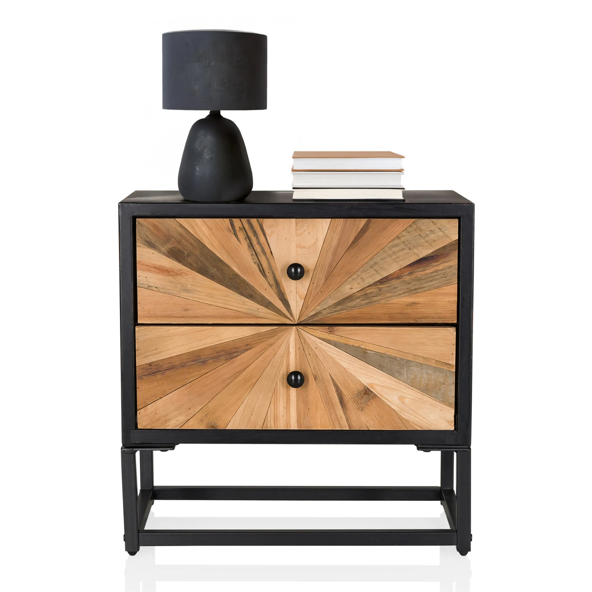 Buffet SANTJAGO BLACK SUN S avec deux tiroirs aspect bois et structure en métal noir de hjh LIVING