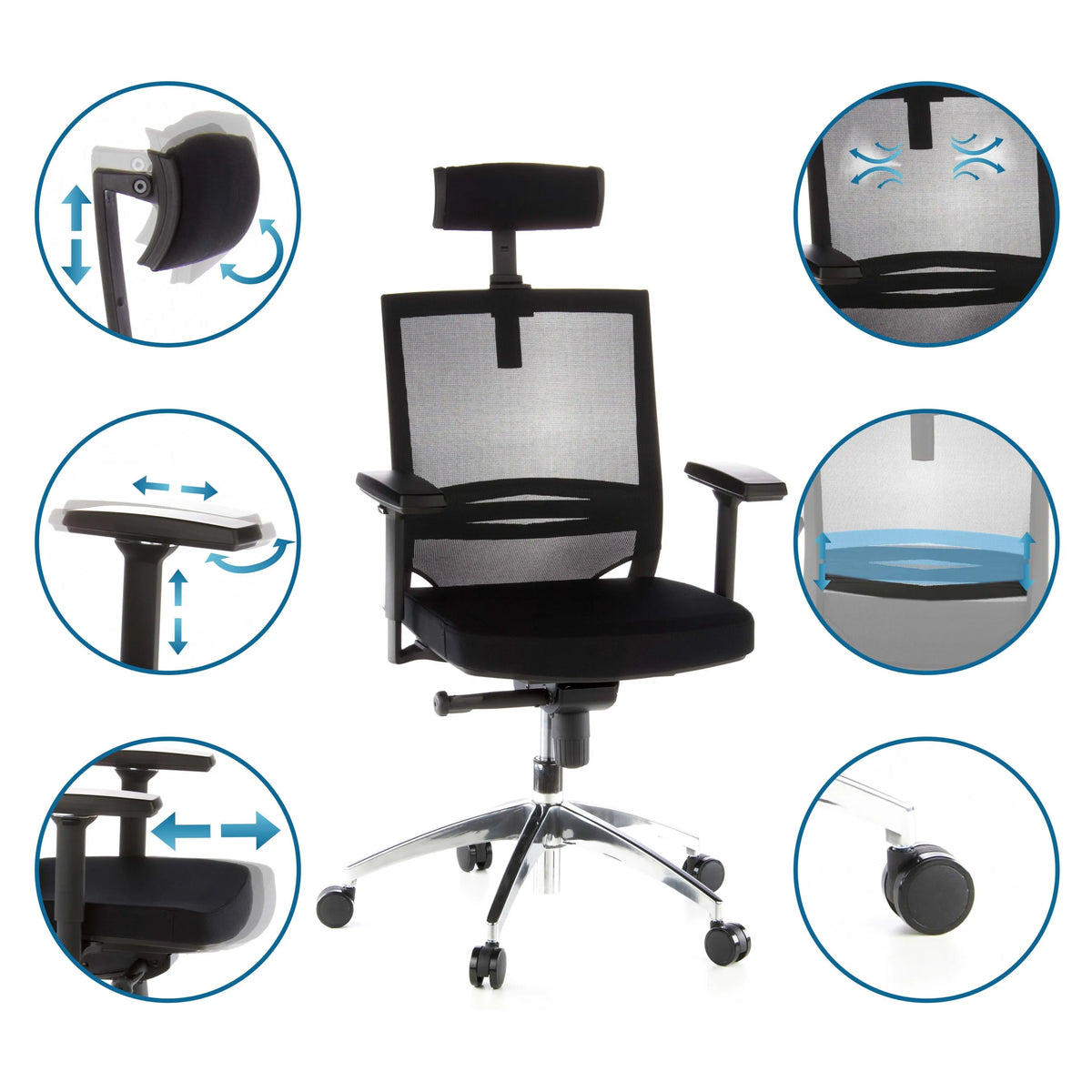Siège de bureau de qualité professionnelle PORTO MAX en noir avec différentes options de réglage de hjh OFFICE