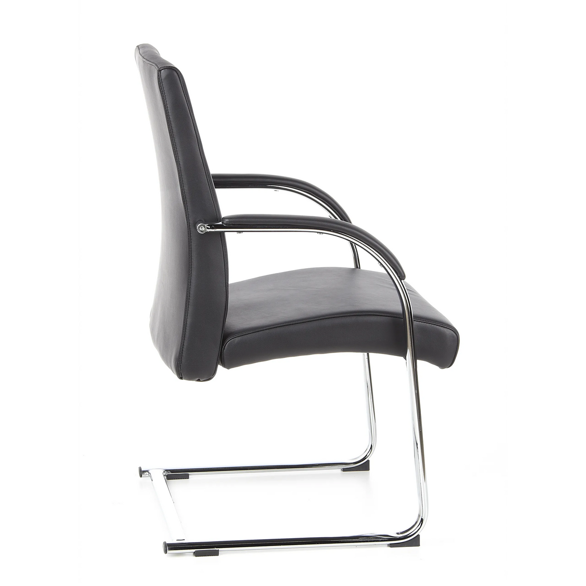 Chaises cantilever BAROLO V noires avec accoudoirs et piètement luge chromé de hjh OFFICE – vue à 360° (vue de profil 100°)