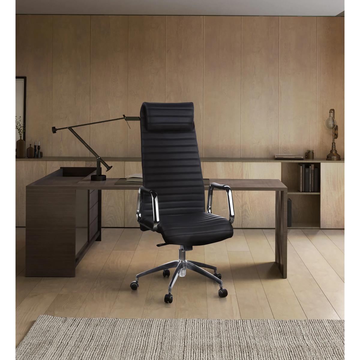 Siège de direction de luxe ASPERA 20 en noir avec rembourrage côtelé et accoudoirs brillants de hjh OFFICE
