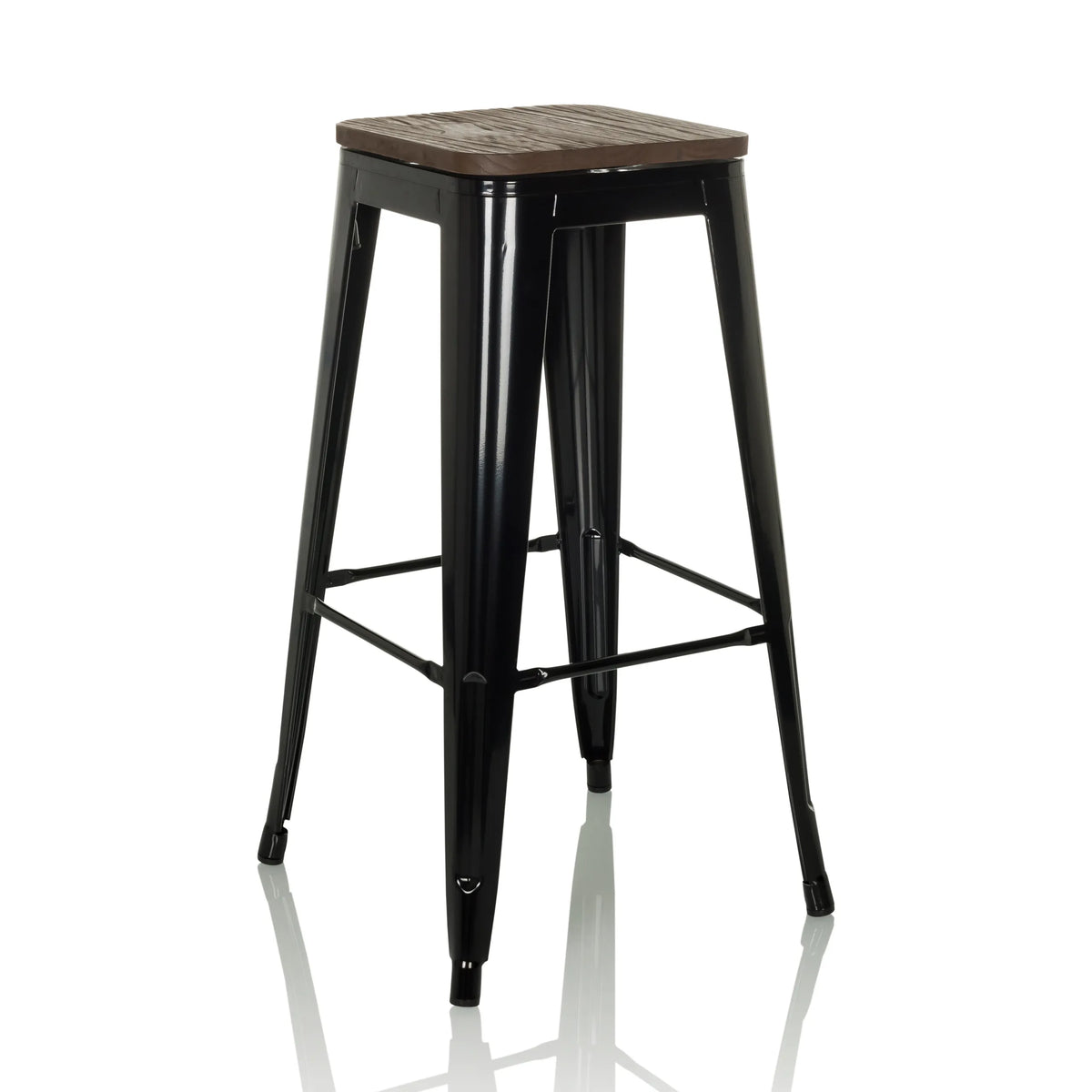 Tabouret de bar VANTAGGIO HIGH WS noir avec une assise aspect bois et repose-pieds de hjh OFFICE – vue à 360° (vue de trois quarts avant 30°)
