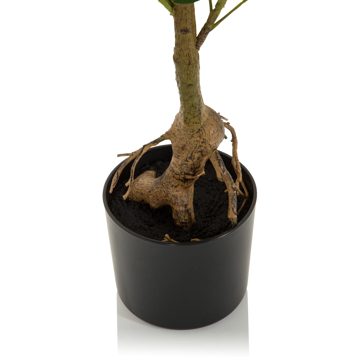 Tronc et zone des racines de la plante artificielle SCHEFFLERA dans un pot noir de hjh OFFICE