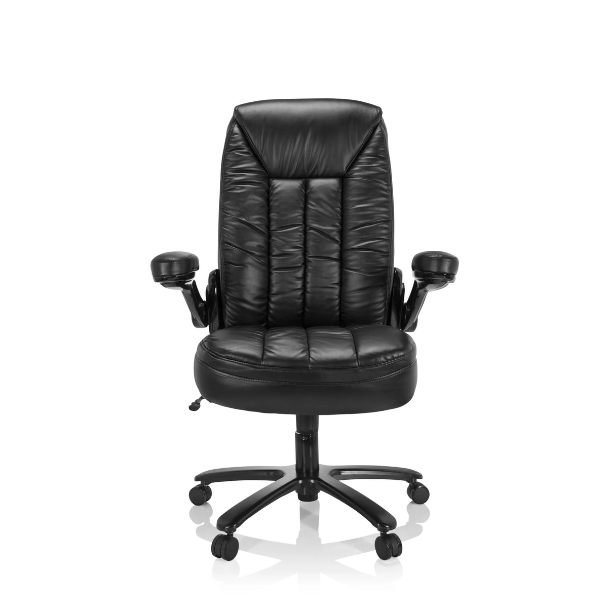 Siège pivotant XXL INSTRUCTOR III noir en similicuir avec pied en étoile et cinq roulettes de hjh OFFICE – vue à 360° (vue de face 0°)