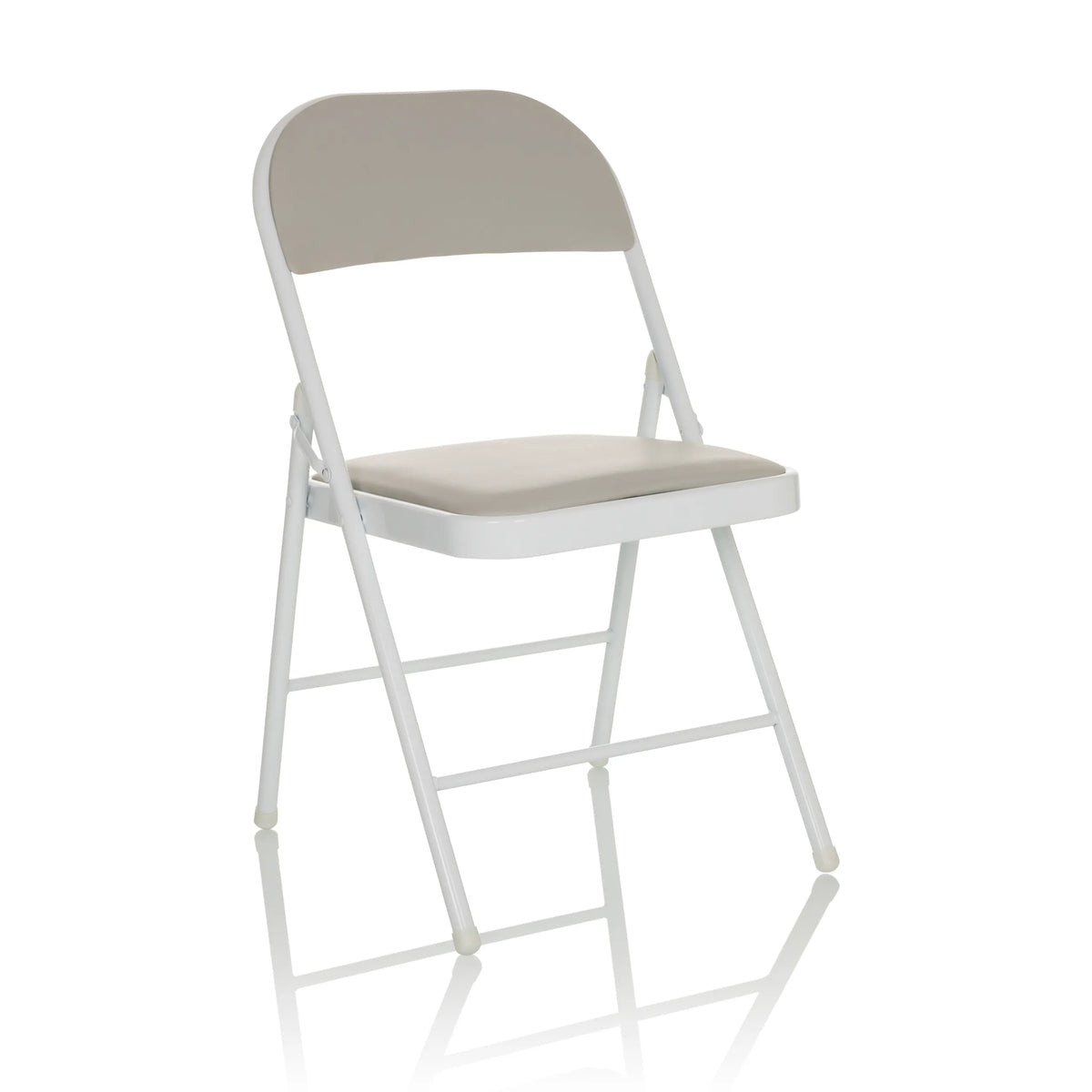 Chaise pliante grise TUDELA W avec rembourrage en similicuir et structure blanche de hjh OFFICE – vue à 360° (vue de trois quarts avant 30°)