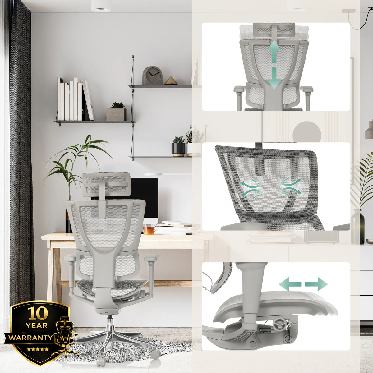 Siège de direction de luxe ERGOHUMAN SLIM ULTRA G GEN2 en gris avec support lombaire et assise réglables de hjh OFFICE
