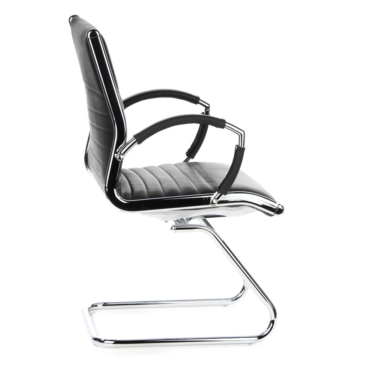 Chaises cantilever PARMA V noires avec traverses et accoudoirs de hjh OFFICE – vue à 360° (vue de profil 100°)