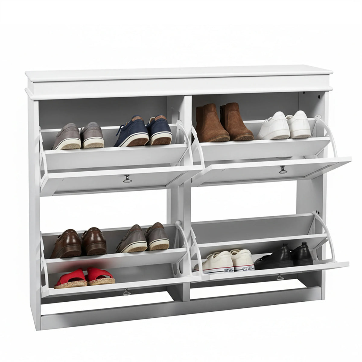 Armoire à chaussures blanche Estha 40 avec quatre compartiments abattants et surface de rangement de hjh LIVING
