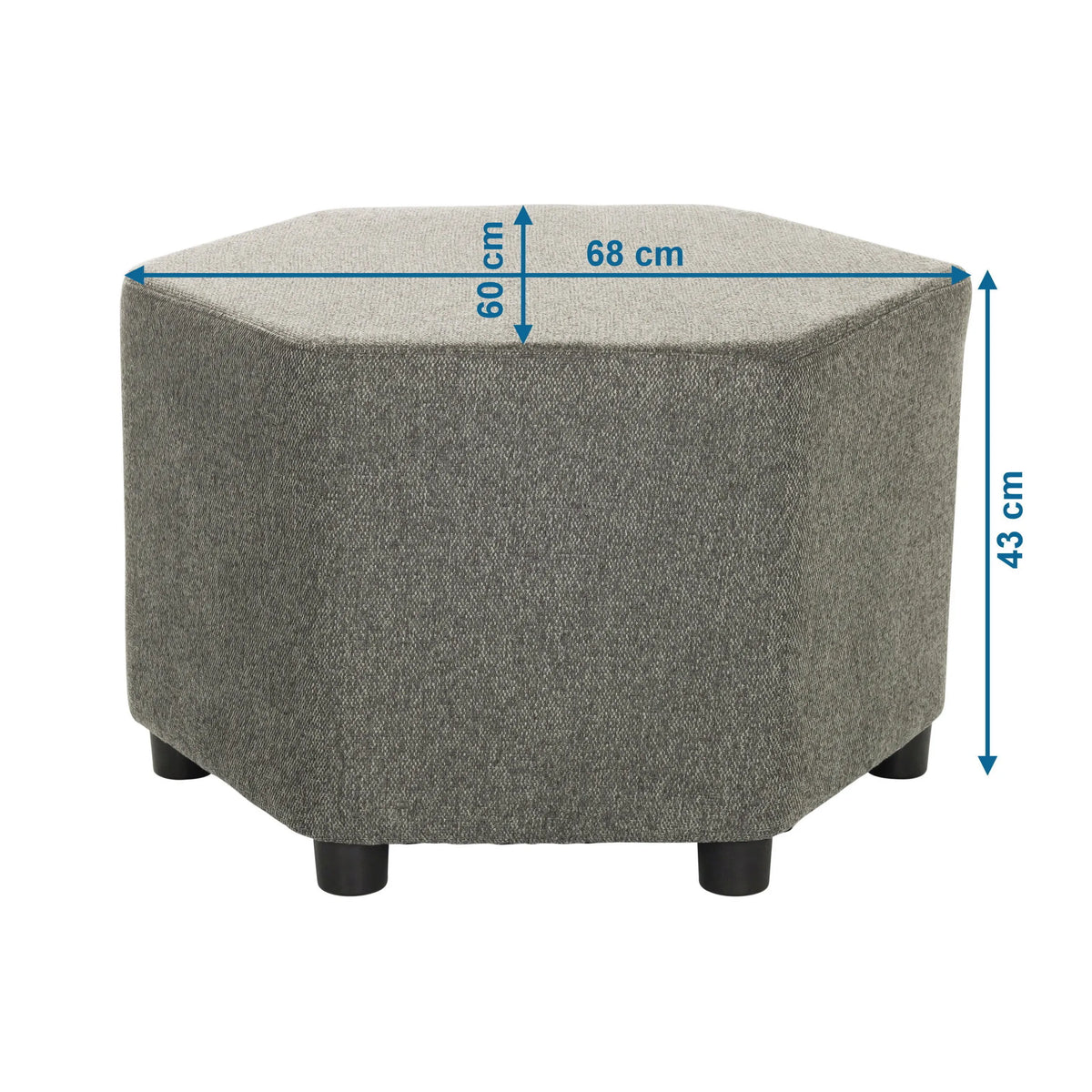 Vue dimensionnelle du Tabouret rembourré BAREO de 68 × 60 cm et d'une hauteur de 43 cm de hjh OFFICE