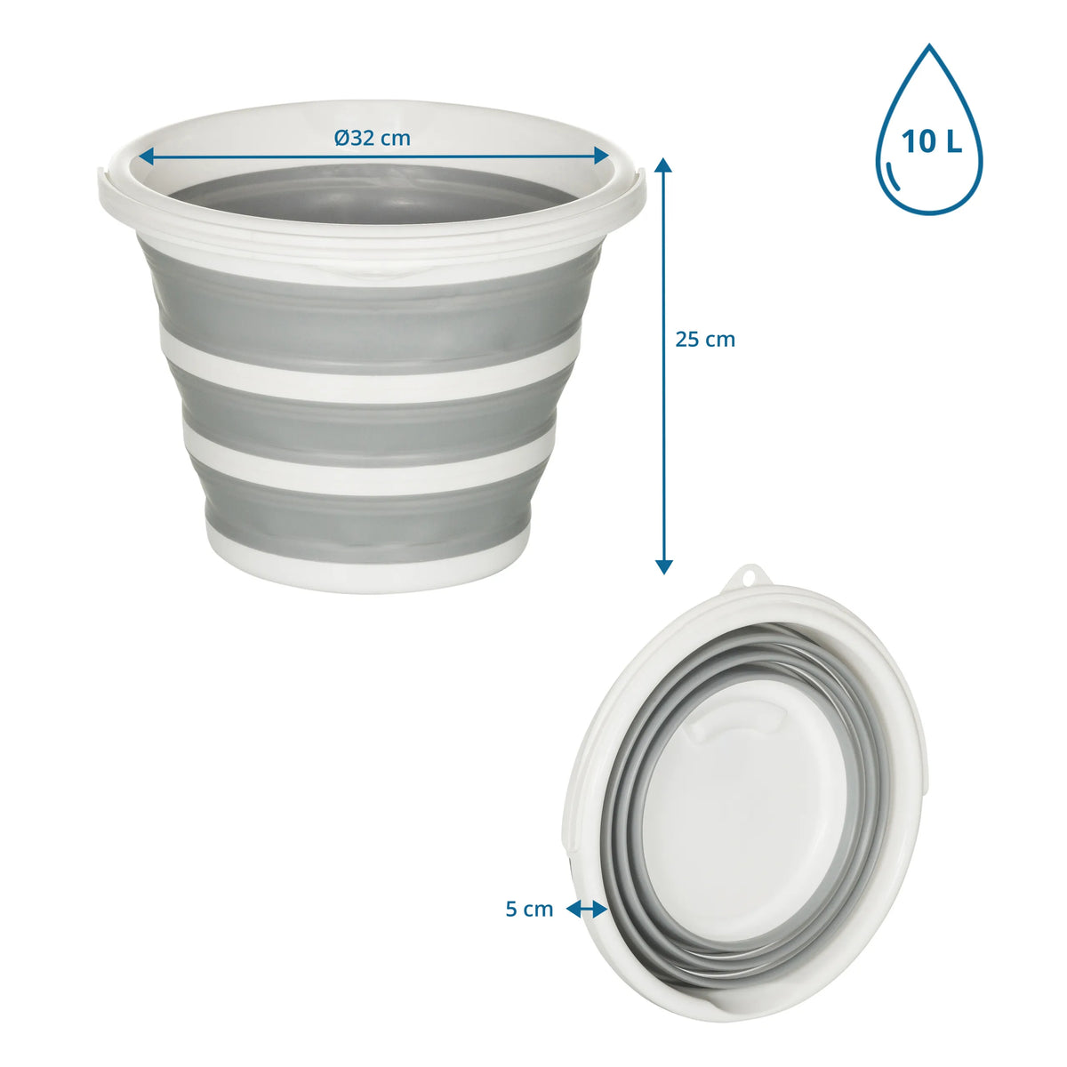 Dessin coté du Conteneur pliable CLEAN SILR avec un volume de 10 l et un diamètre de 32 cm de hjh OFFICE