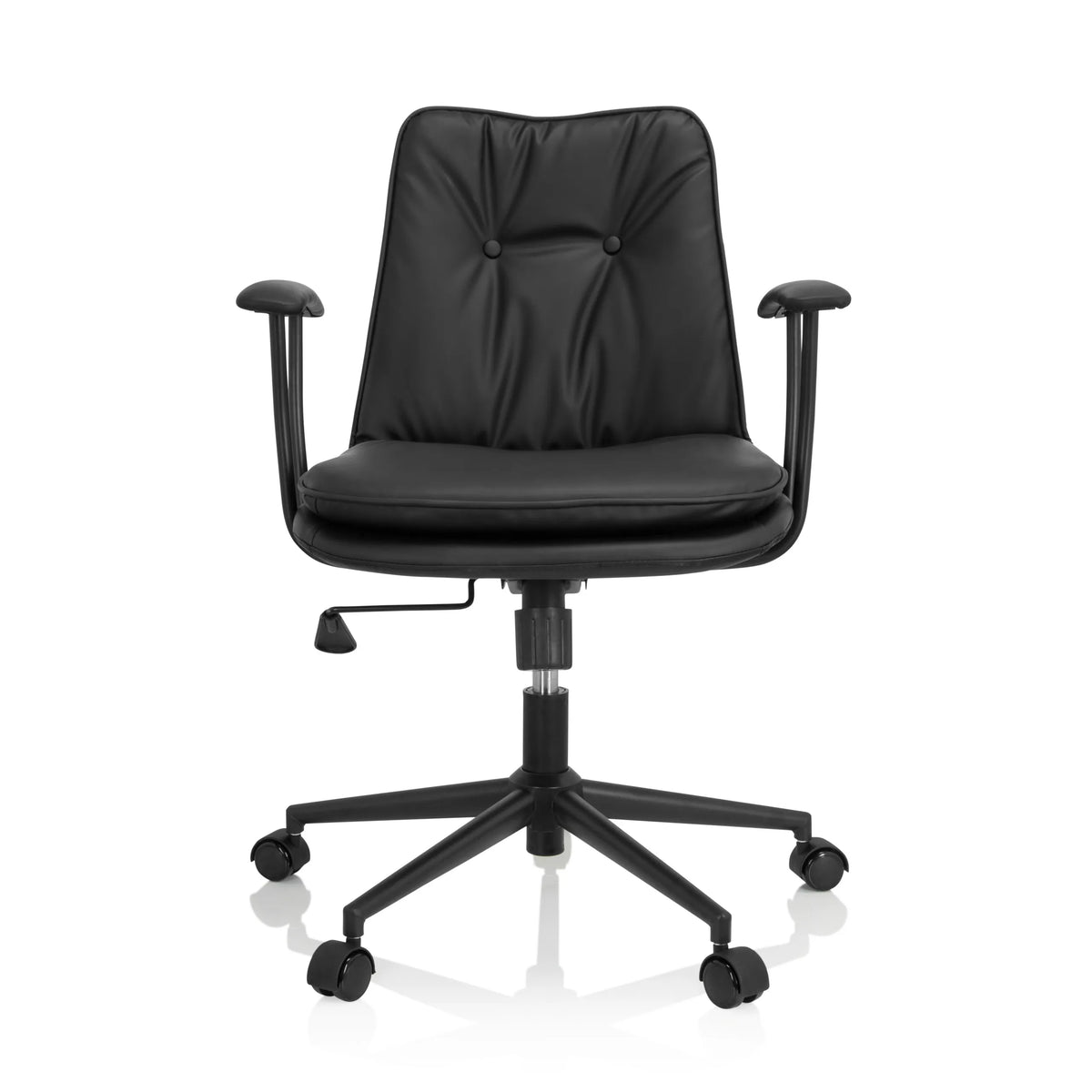 Siège de bureau à domicile SMALLO noir avec rembourrage et piètement à cinq roulettes de hjh OFFICE – vue à 360° (vue de face 0°)