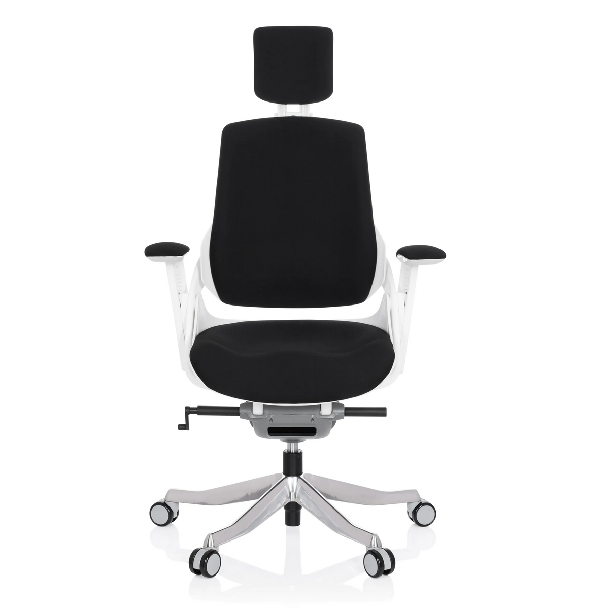 Siège de bureau de qualité professionnelle SPEKTRE noir avec appui-tête et base à cinq roulettes de hjh OFFICE – vue à 360° (vue de face 0°)