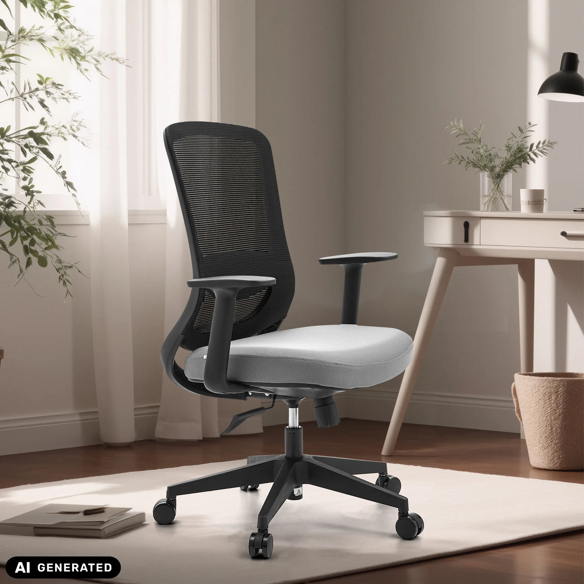 Siège de bureau à domicile Sedito en noir et gris avec dossier en maille et roulettes de hjh OFFICE (image générée par IA)
