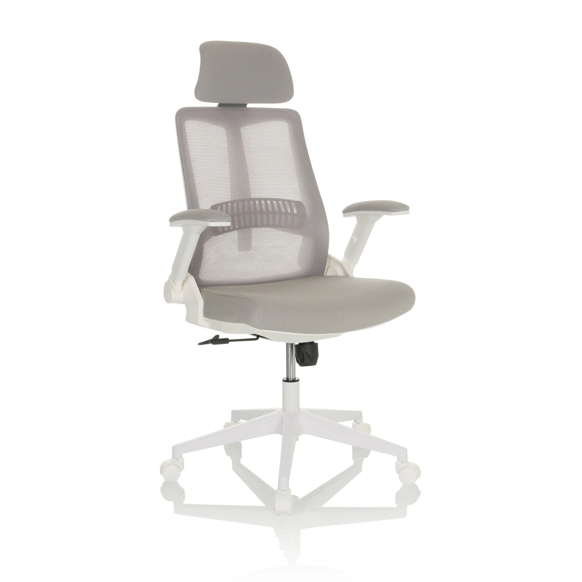 Siège de bureau à domicile VENDO W gris avec dossier en maille et pied en étoile blanc à cinq roulettes de hjh OFFICE – vue à 360° (vue de trois quarts avant 30°)
