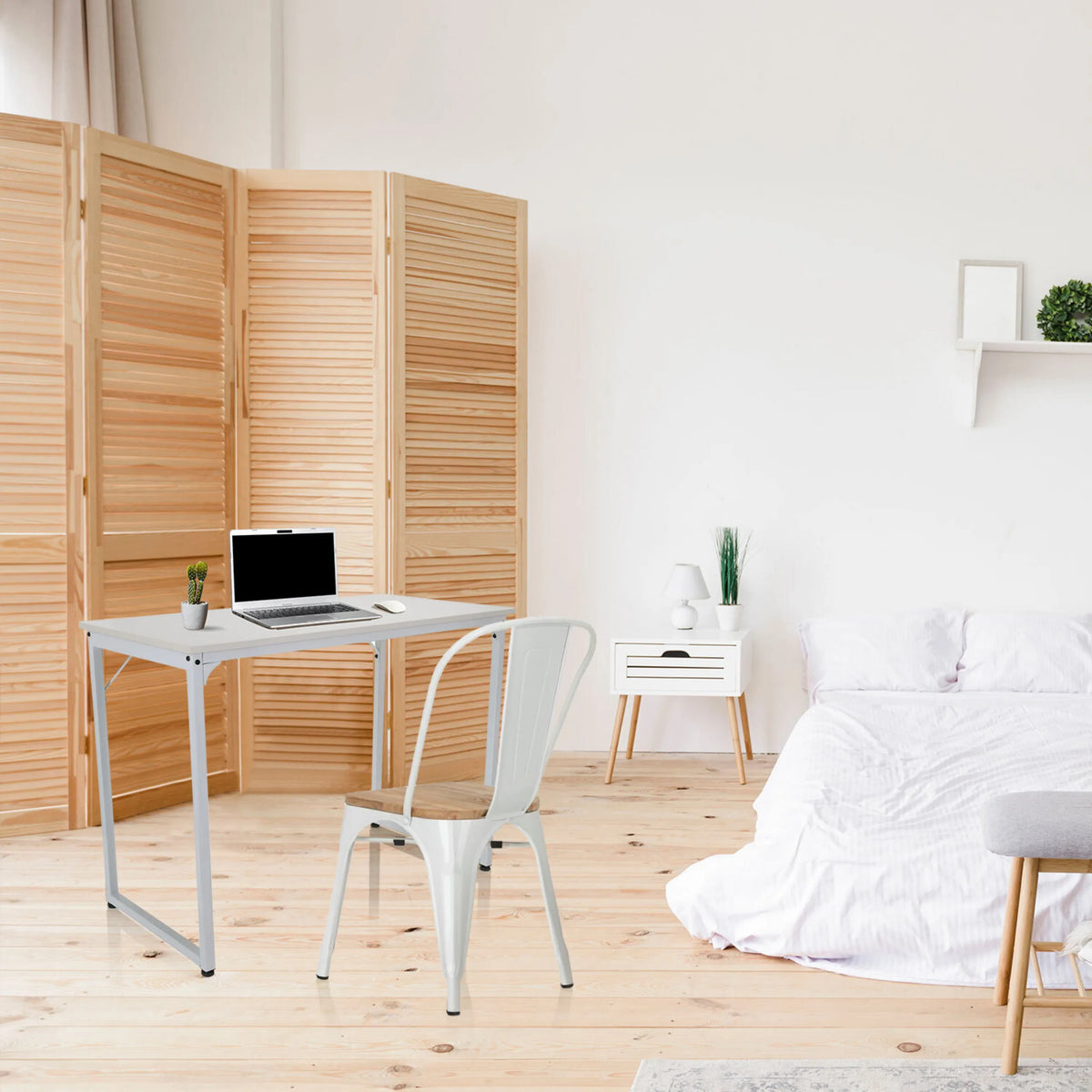 Bureau blanc WORKSPACE I aux dimensions 100 x 50 cm avec ordinateur portable et chaise de hjh OFFICE