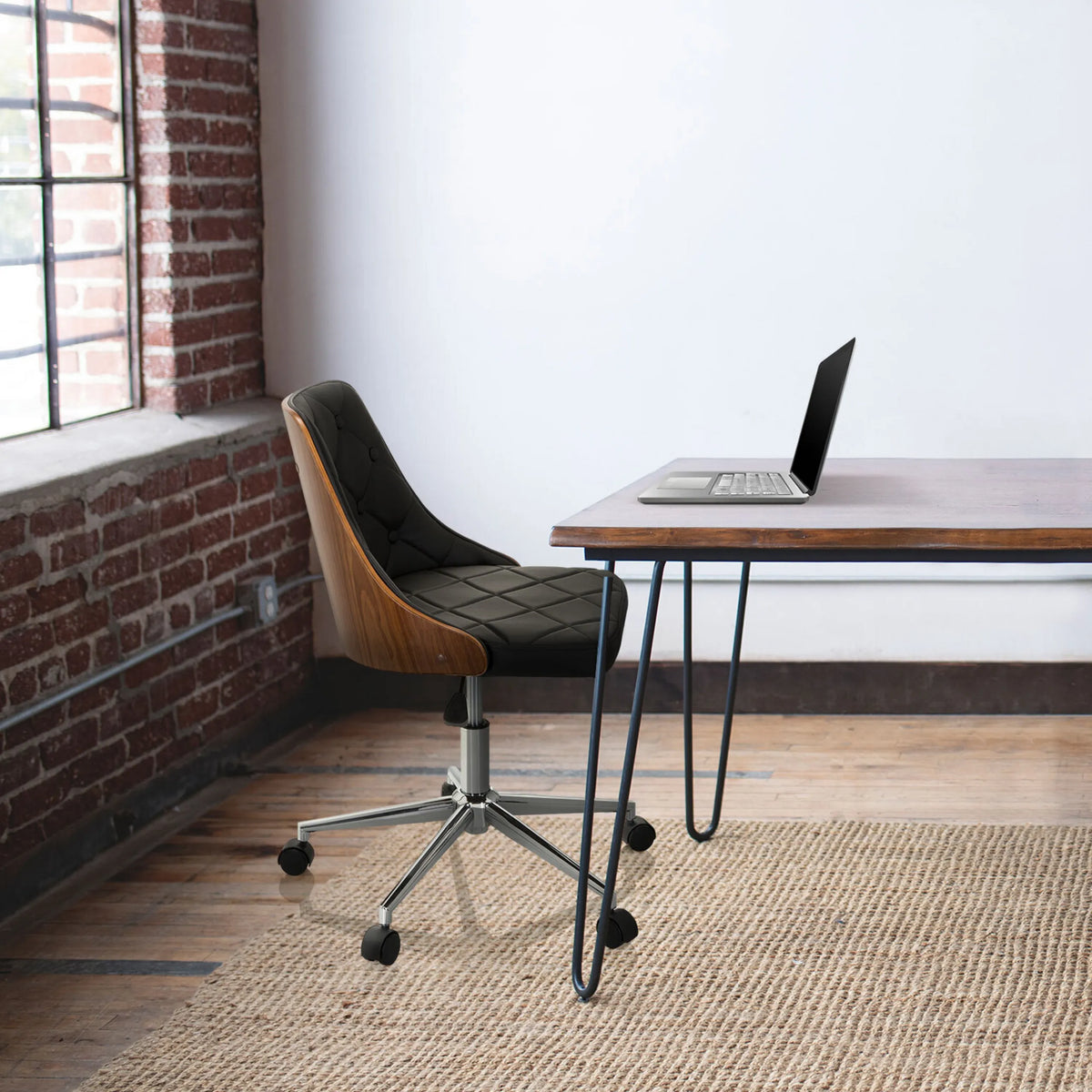 Siège de bureau à domicile CENCA en noir avec coque en bois et pied en étoile à roulettes de hjh OFFICE