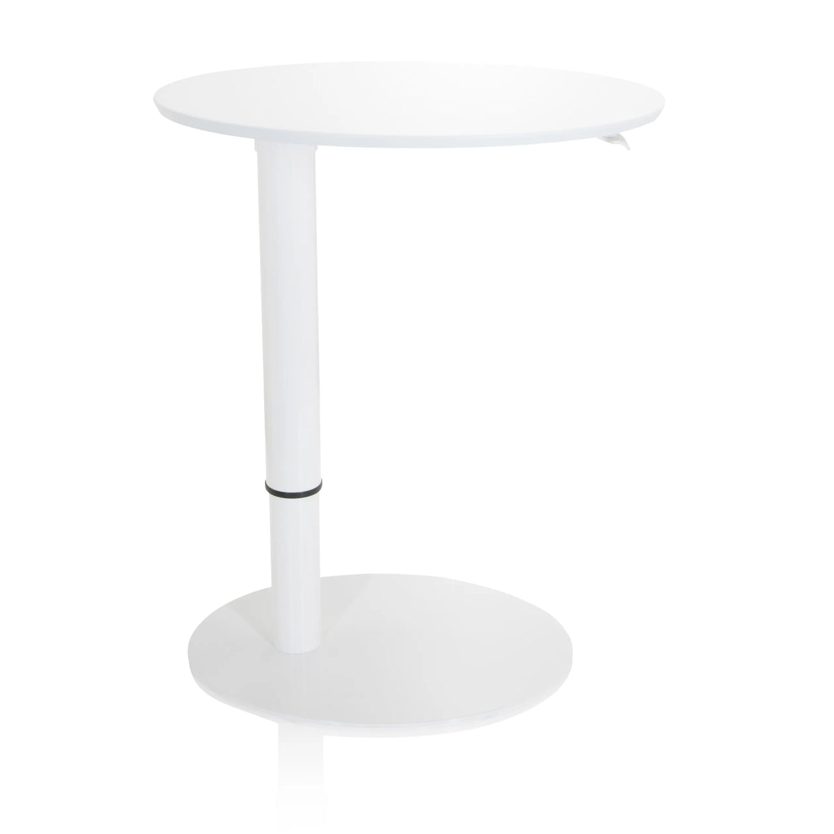 Bureau assis-debout blanc STAND III avec plateau rond et pied rond de hjh OFFICE – vue à 360° (vue de face 0°)