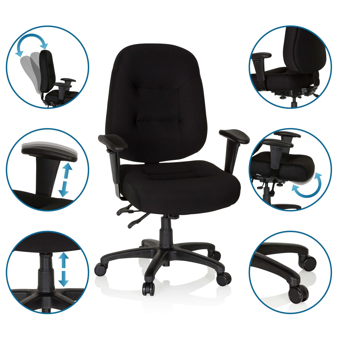 Siège de bureau de qualité professionnelle ZENIT XXL noir avec accoudoirs et hauteur d'assise réglables de hjh OFFICE