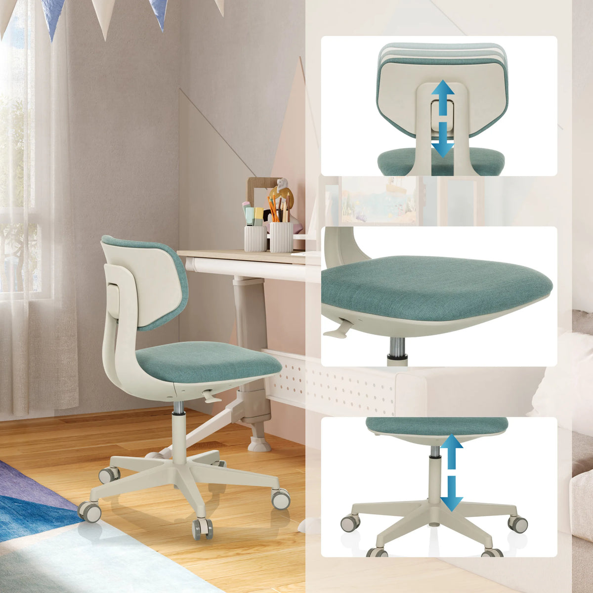 Dossier et assise réglables en hauteur de la Chaise pivotante pour des enfants KIDDY CLASSIC de hjh OFFICE