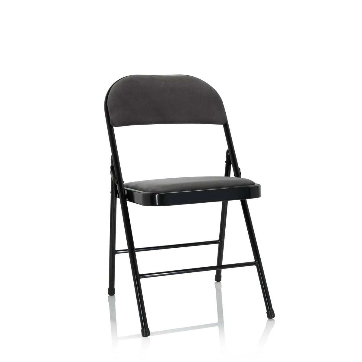 Chaise pliante TUDELA I gris foncé avec housse en velours et structure noire de hjh OFFICE – vue à 360° (vue de face 20°)