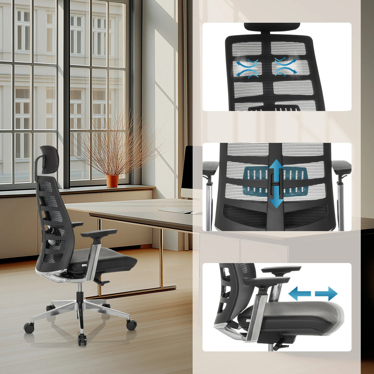 Dossier et assise réglables du Siège de bureau haut de gamme SPINIO ELITE L de hjh OFFICE
