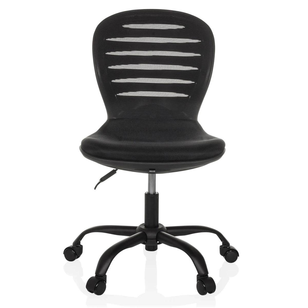 Siège de bureau à domicile CASLA noir avec dossier en maille et base à cinq roulettes de hjh OFFICE – vue à 360° (vue de face 0°)