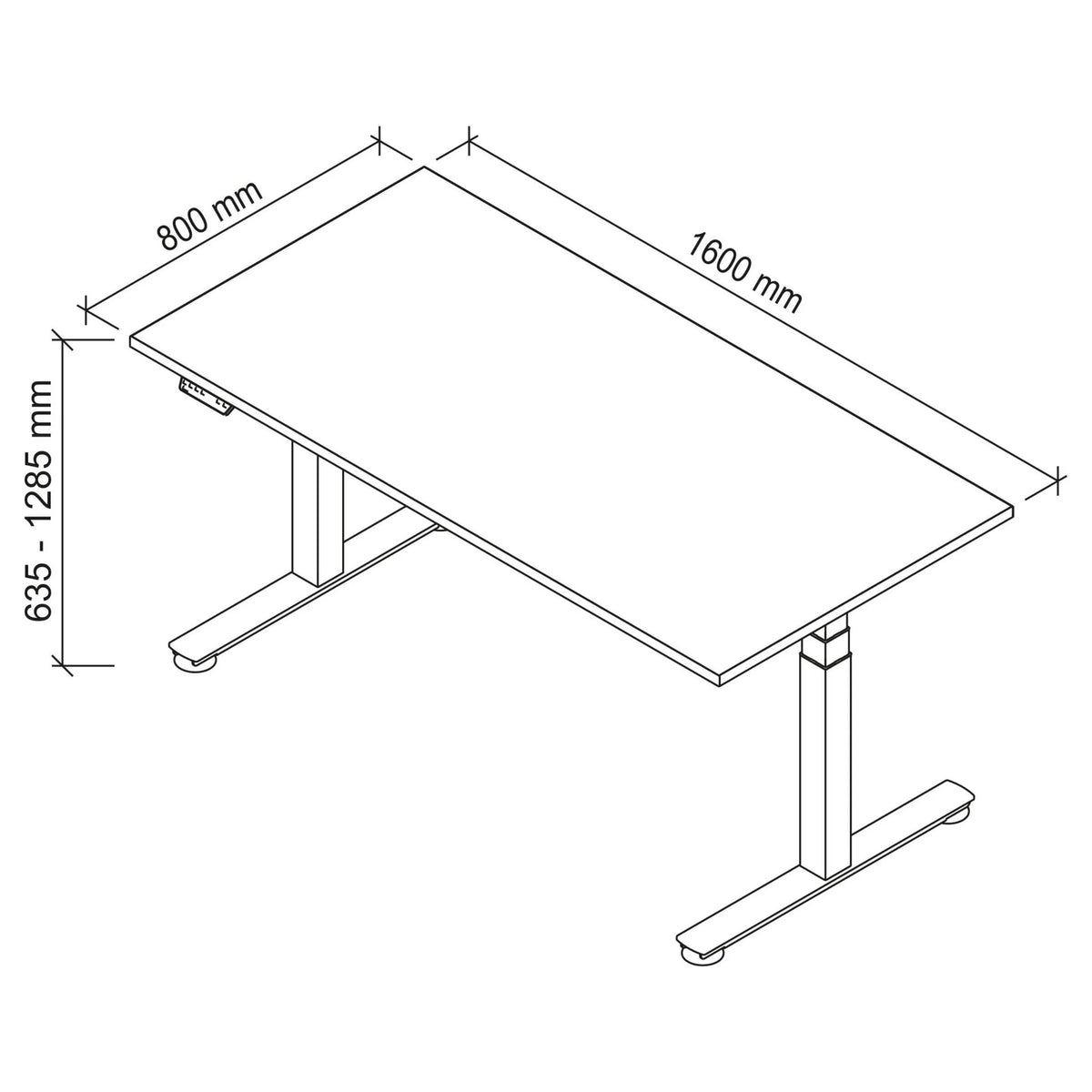Dessin technique du bureau XDSM 16 G de 1600 × 800 mm de hjh OFFICE PRO