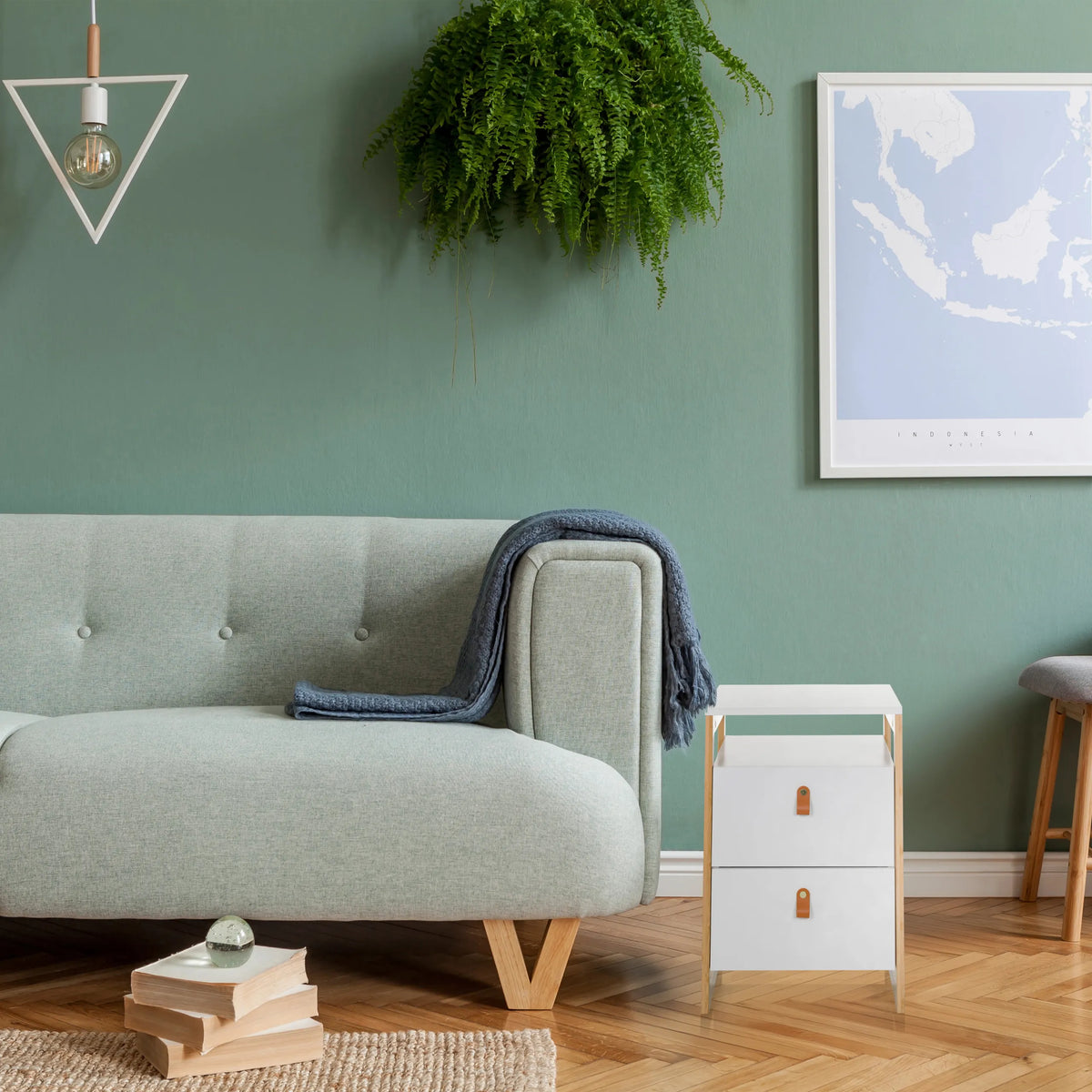 Table d'appoint blanche TAROLO III avec deux tiroirs et pieds en bois clair de hjh LIVING