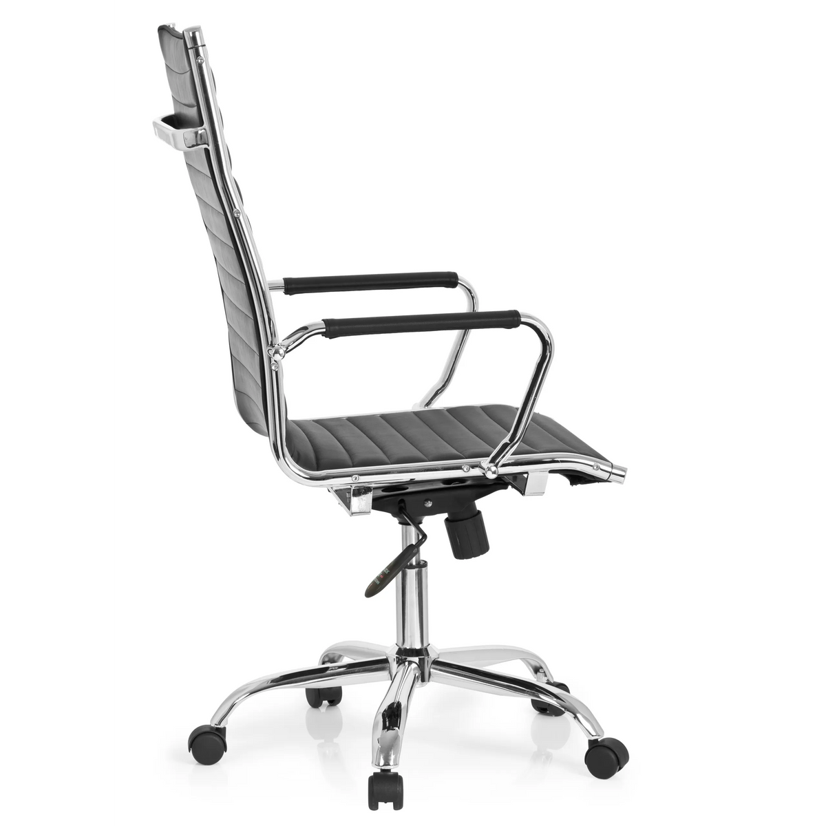 Siège de direction de qualité professionnelle VEMONA 20 noir, surpiqûres, accoudoirs et base à roulettes de hjh OFFICE – vue à 360° (vue de profil 100°)