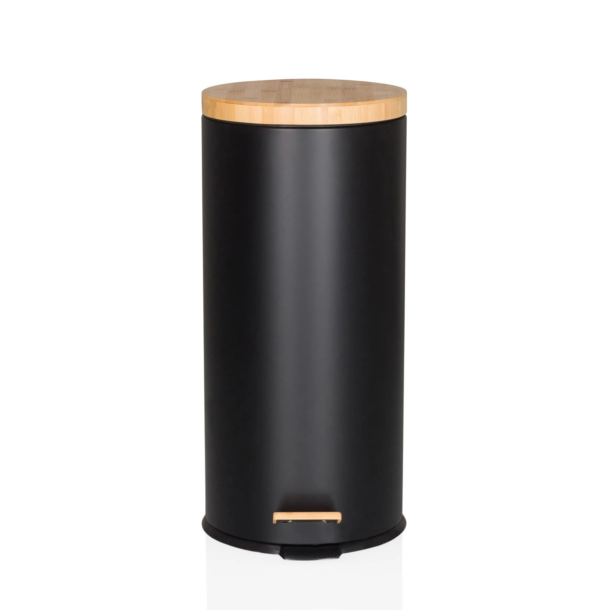 Poubelle CLEAN BAMBOO en noir mat avec couvercle et pédale en bambou de hjh OFFICE