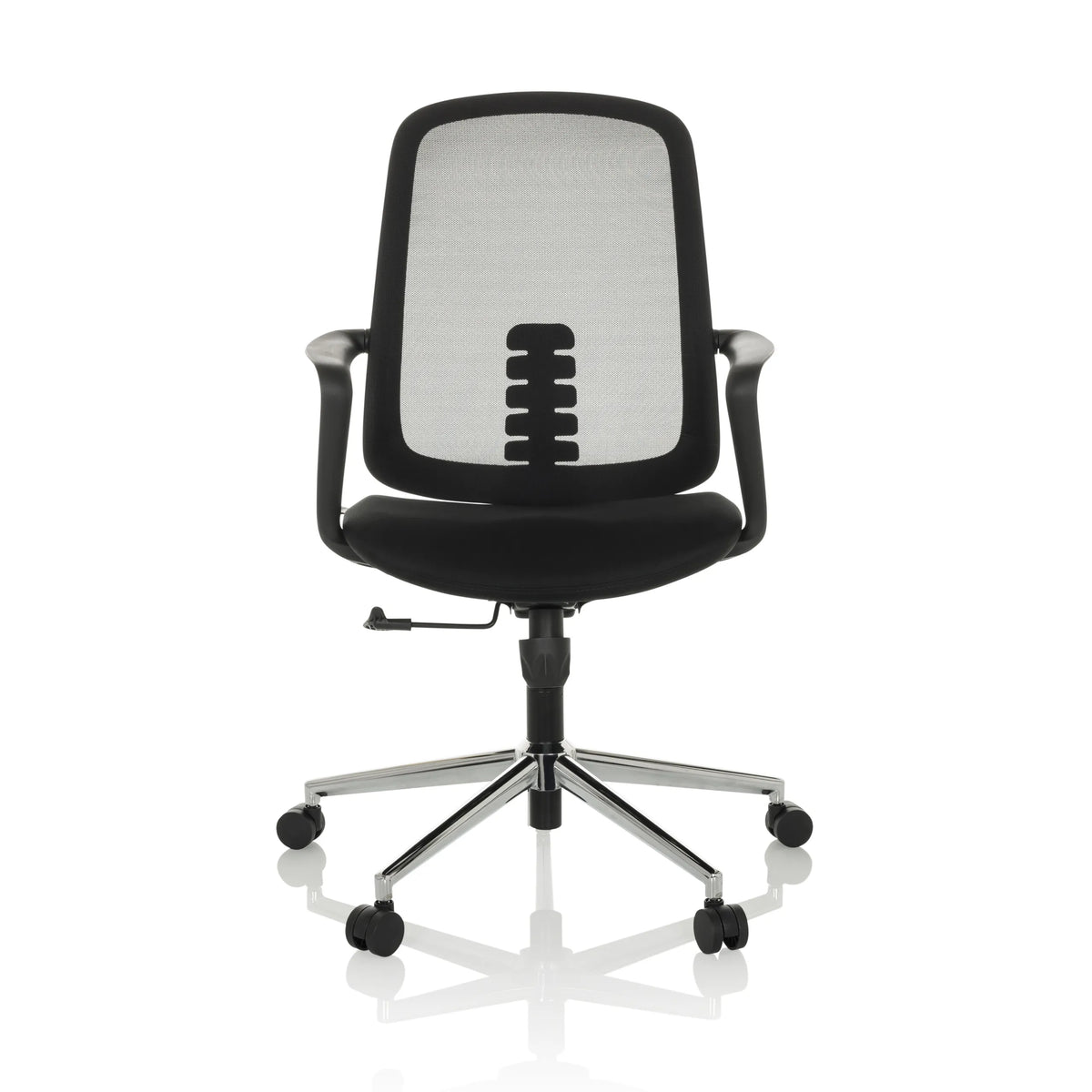 Siège de bureau à domicile SEDIOLO B noir avec dossier en maille et pied à cinq roulettes de hjh OFFICE – vue à 360° (vue de face 0°)