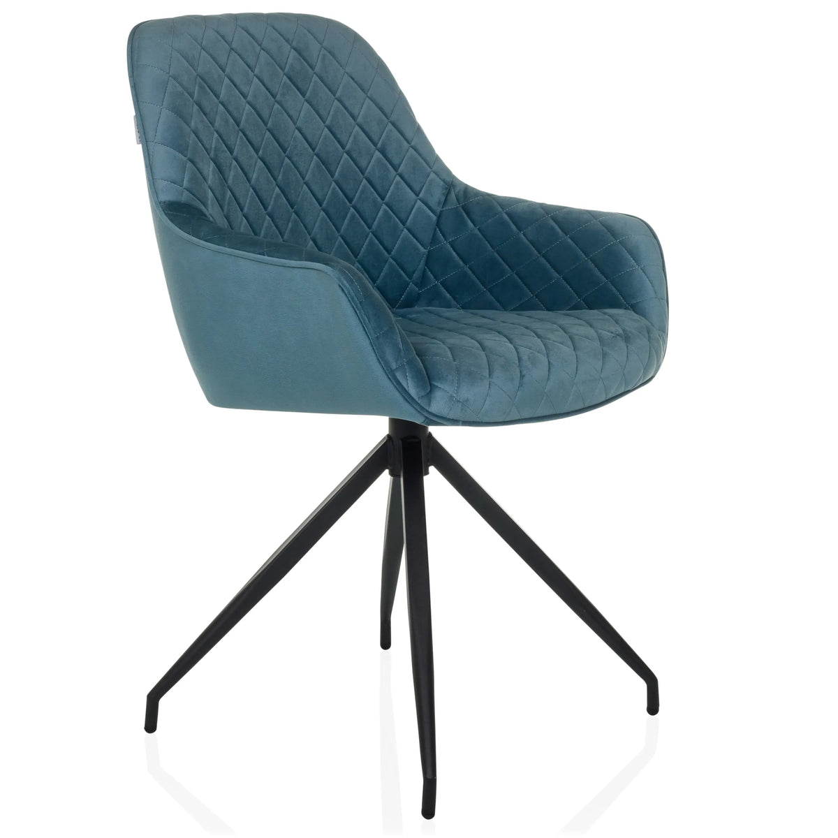 Chaise rembourrée ELVERUM bleu gris avec surpiqûres et piétement noir à quatre pieds de hjh LIVING – vue à 360° (vue de trois quarts avant 45°)