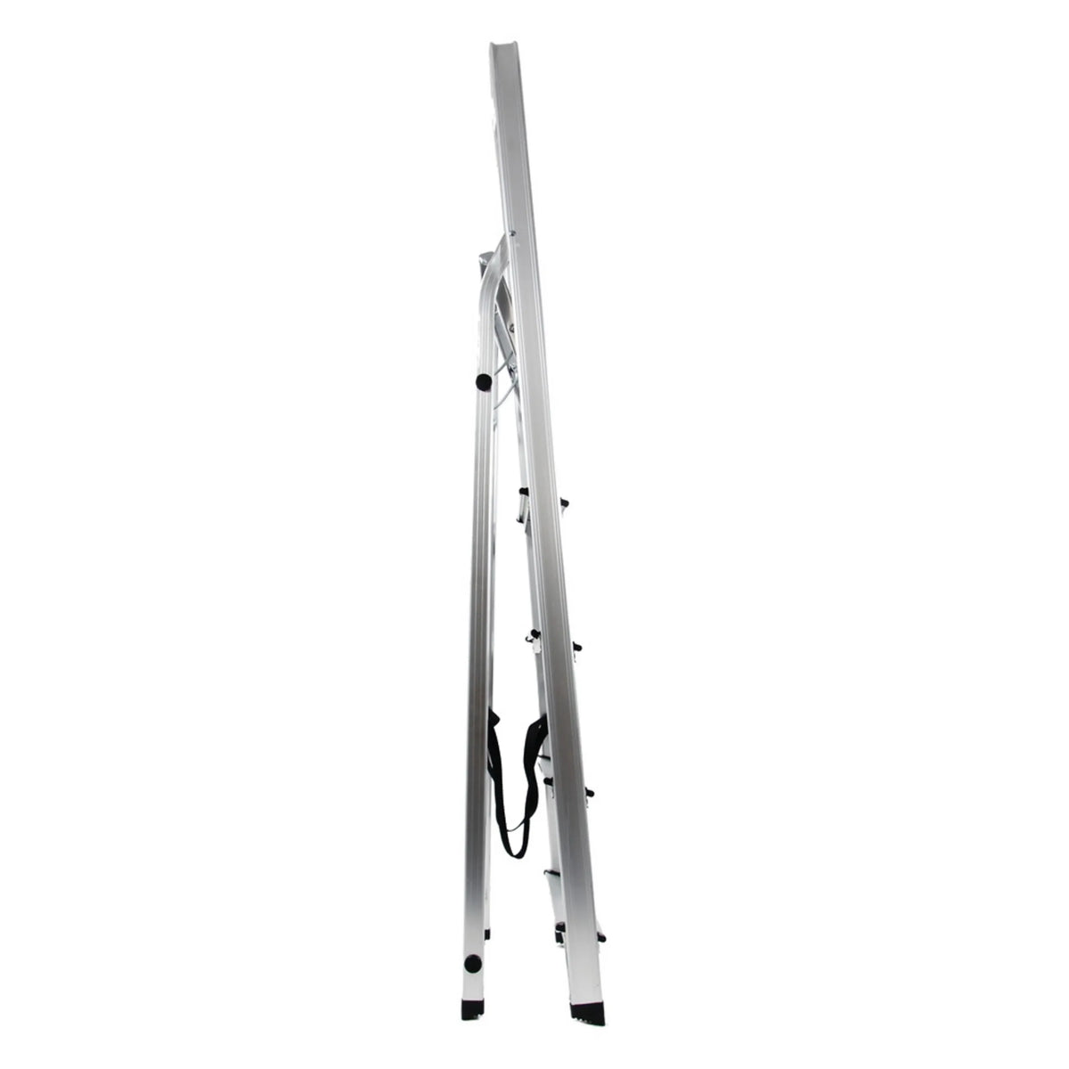 Seitenansicht der Klappleiter SOLID III aus Aluminium mit fünf Stufen und Tragegurt von hjh OFFICE