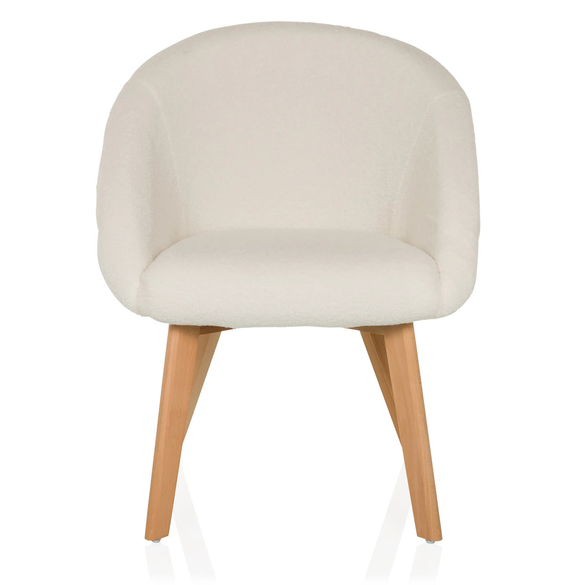 Chaise rembourrée blanche SCANDI TED avec dossier arrondi et quatre pieds en bois de hjh LIVING – vue à 360° (vue de face 0°)