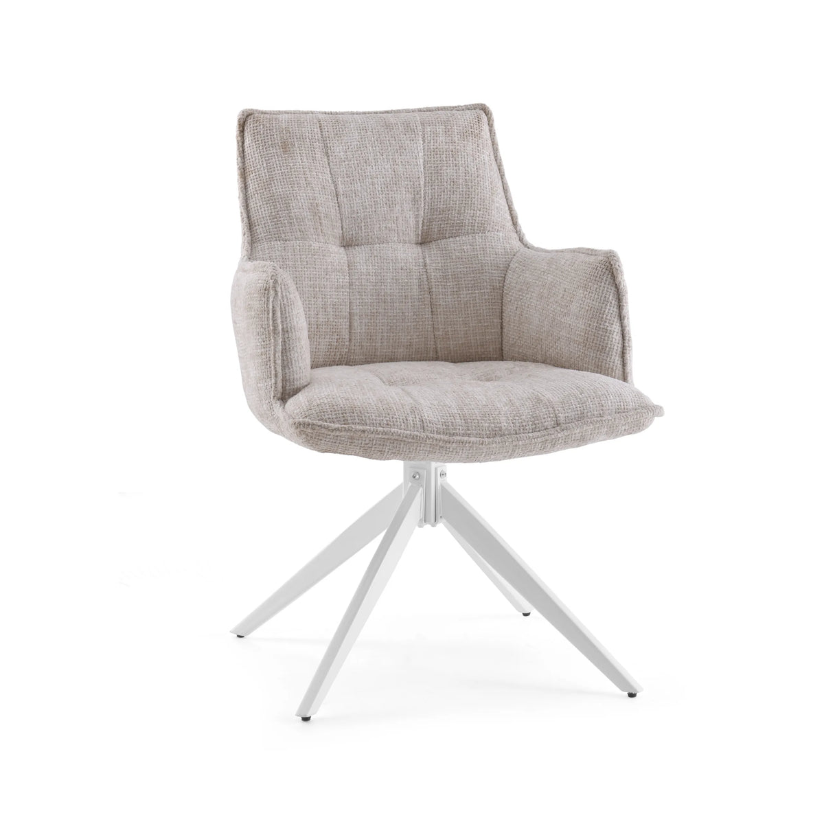 Chaise de salle à manger Tavaro beige avec rembourrage et piétement blanc à quatre pieds de hjh LIVING – vue à 360° (vue de face 15°)