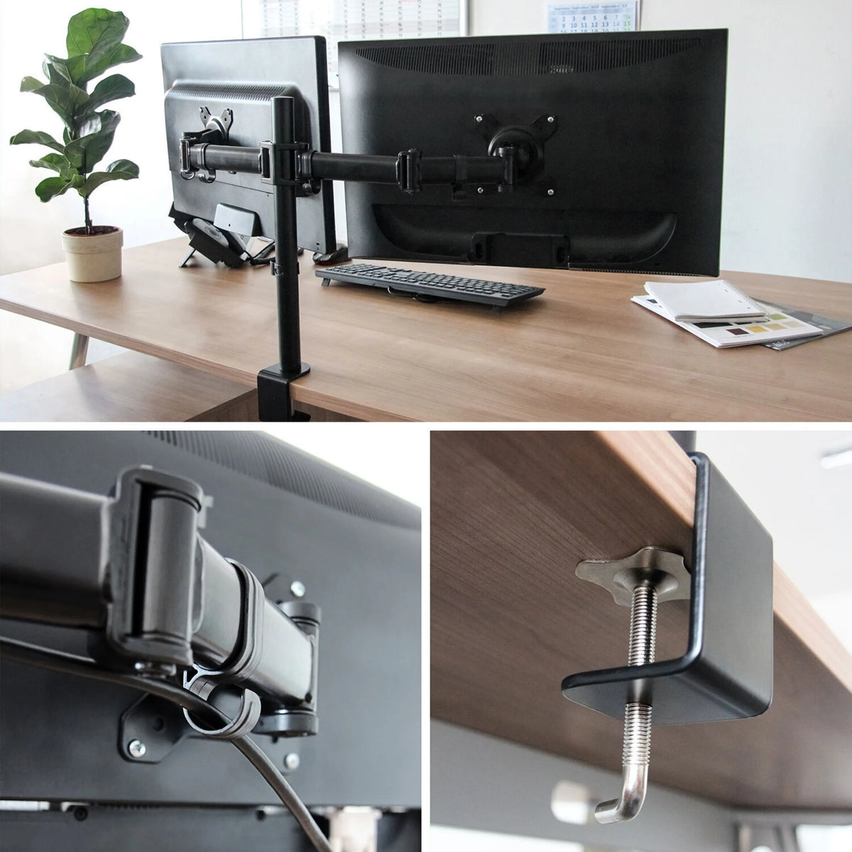 Gestion des câbles et fixation de bureau de la fixation pour écran VM-MF2 en noir de hjh OFFICE