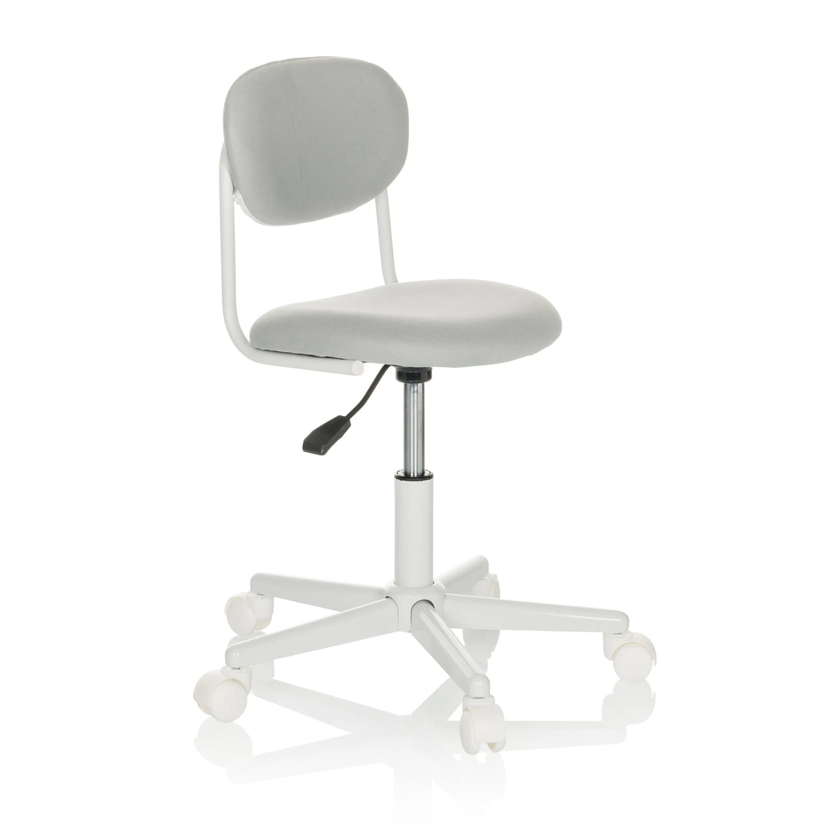 Chaise pivotante pour des enfants KIDDY BASE I grise avec siège rembourré et base à cinq roulettes de hjh OFFICE – vue à 360° (vue de trois quarts avant 45°)