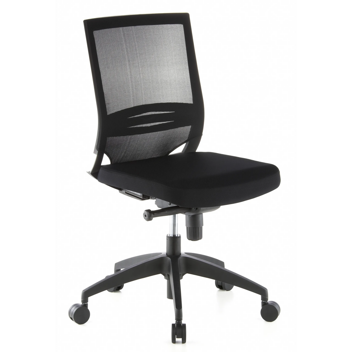 Siège de bureau de qualité professionnelle PORTO ECO noir avec dossier en maille et base à cinq roulettes de hjh OFFICE – vue à 360° (vue de trois quarts avant 40°)