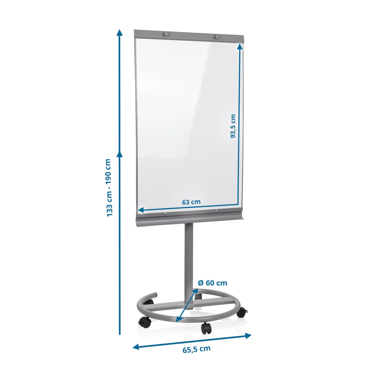 Dessin dimensionnel du Tableau blanc MULTIBOARD avec une hauteur de 133 à 190 cm de hjh OFFICE