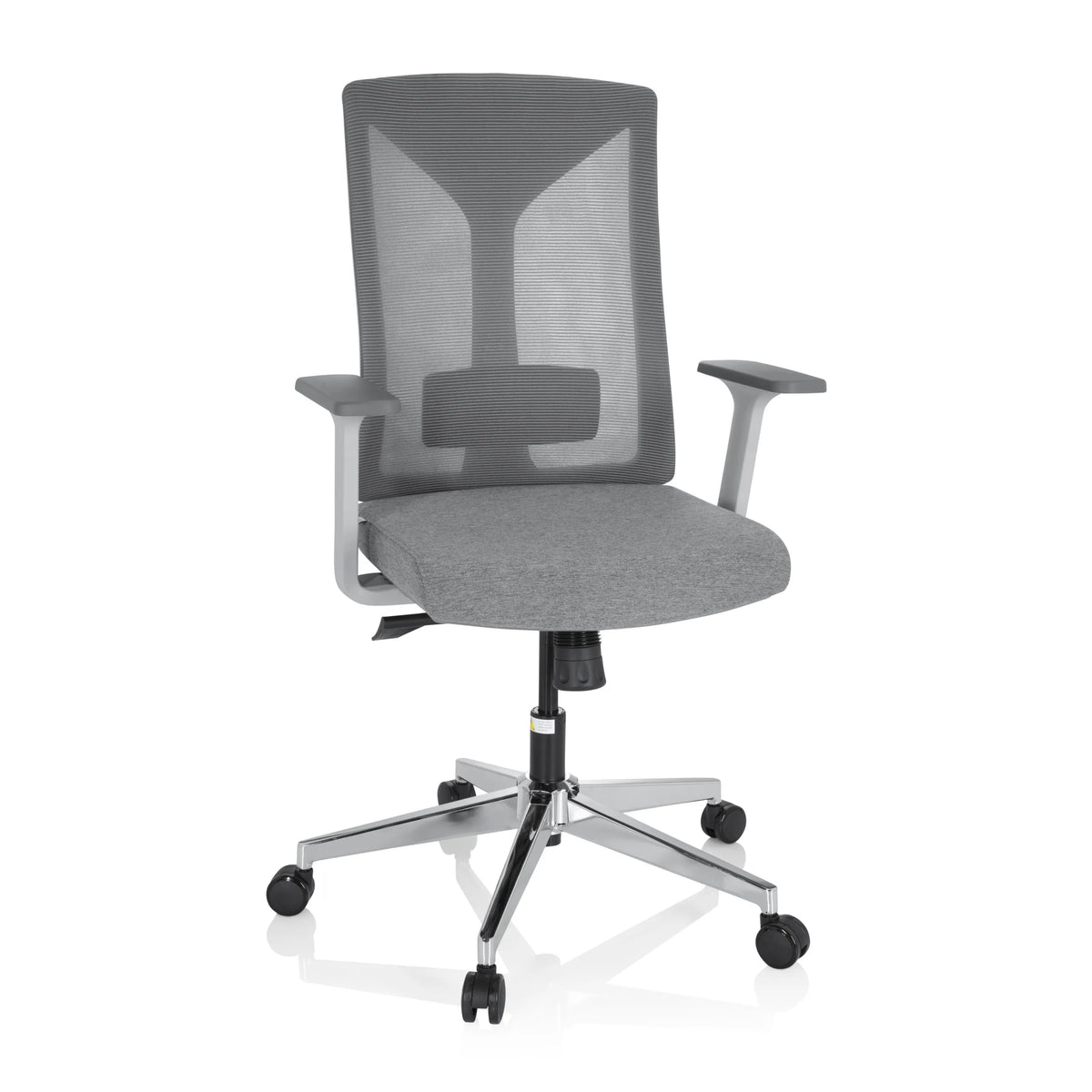 Siège de bureau de qualité professionnelle HALIFAX gris avec dossier en maille et base à cinq roulettes de hjh OFFICE – vue à 360° (vue de face 20°)