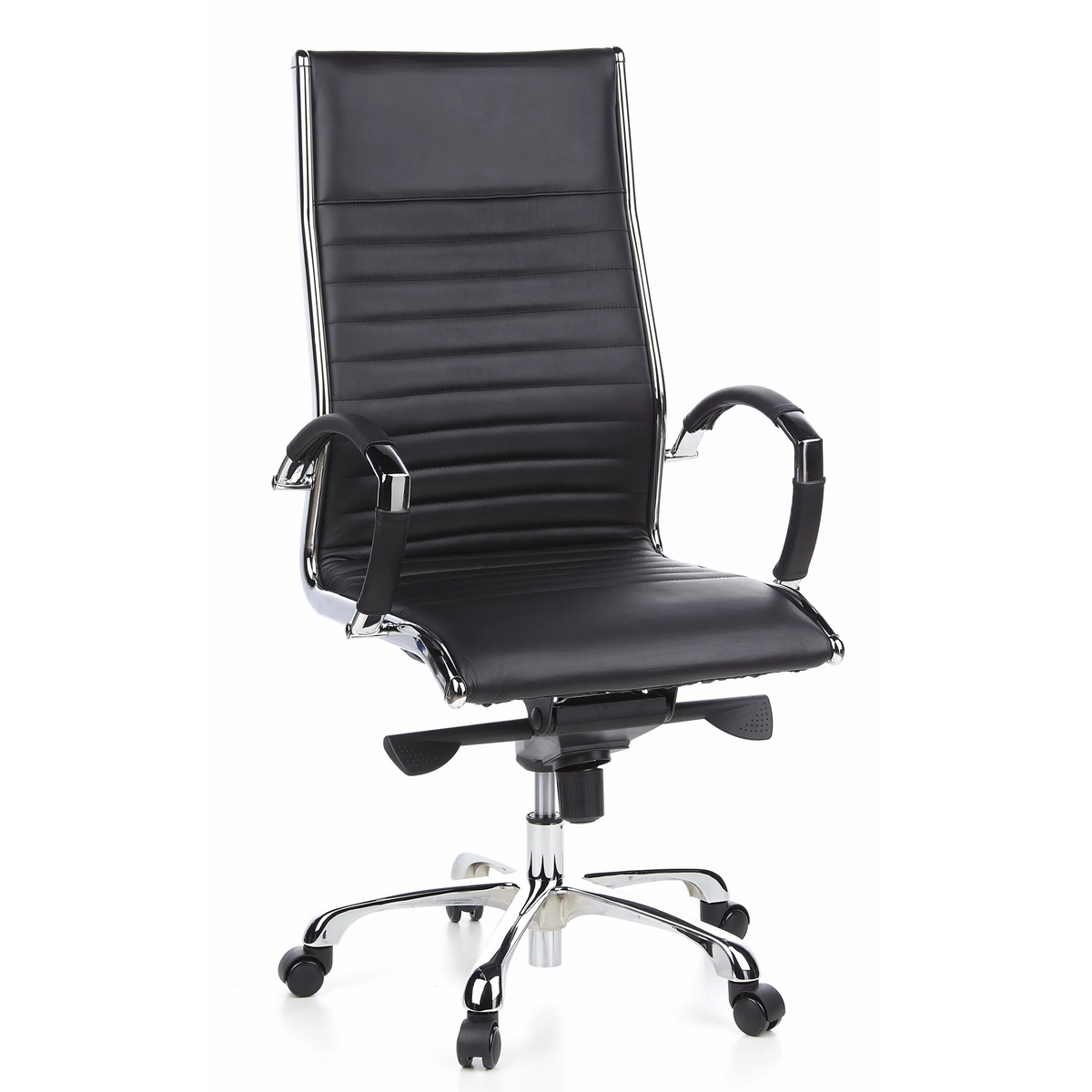 Siège de direction de qualité professionnelle PARMA 20 noir en cuir piqué avec base à cinq roulettes de hjh OFFICE – vue à 360° (vue de face 20°)