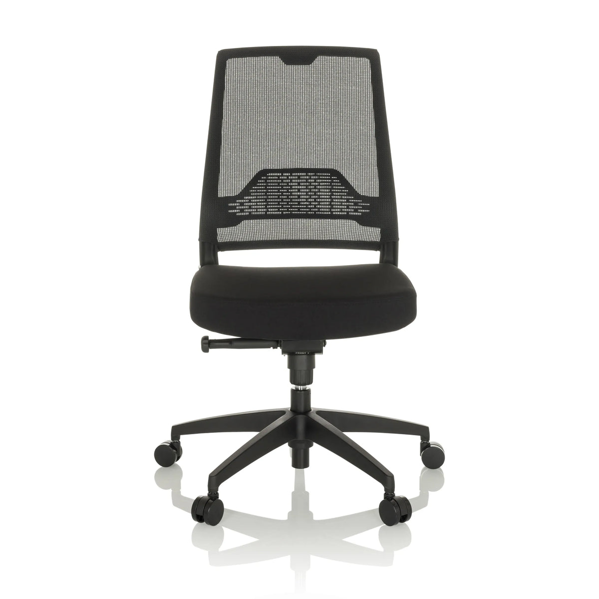Siège de bureau de qualité professionnelle PORTO ECO I noir avec dossier en maille et base à cinq roulettes de hjh OFFICE – vue à 360° (vue de face 0°)
